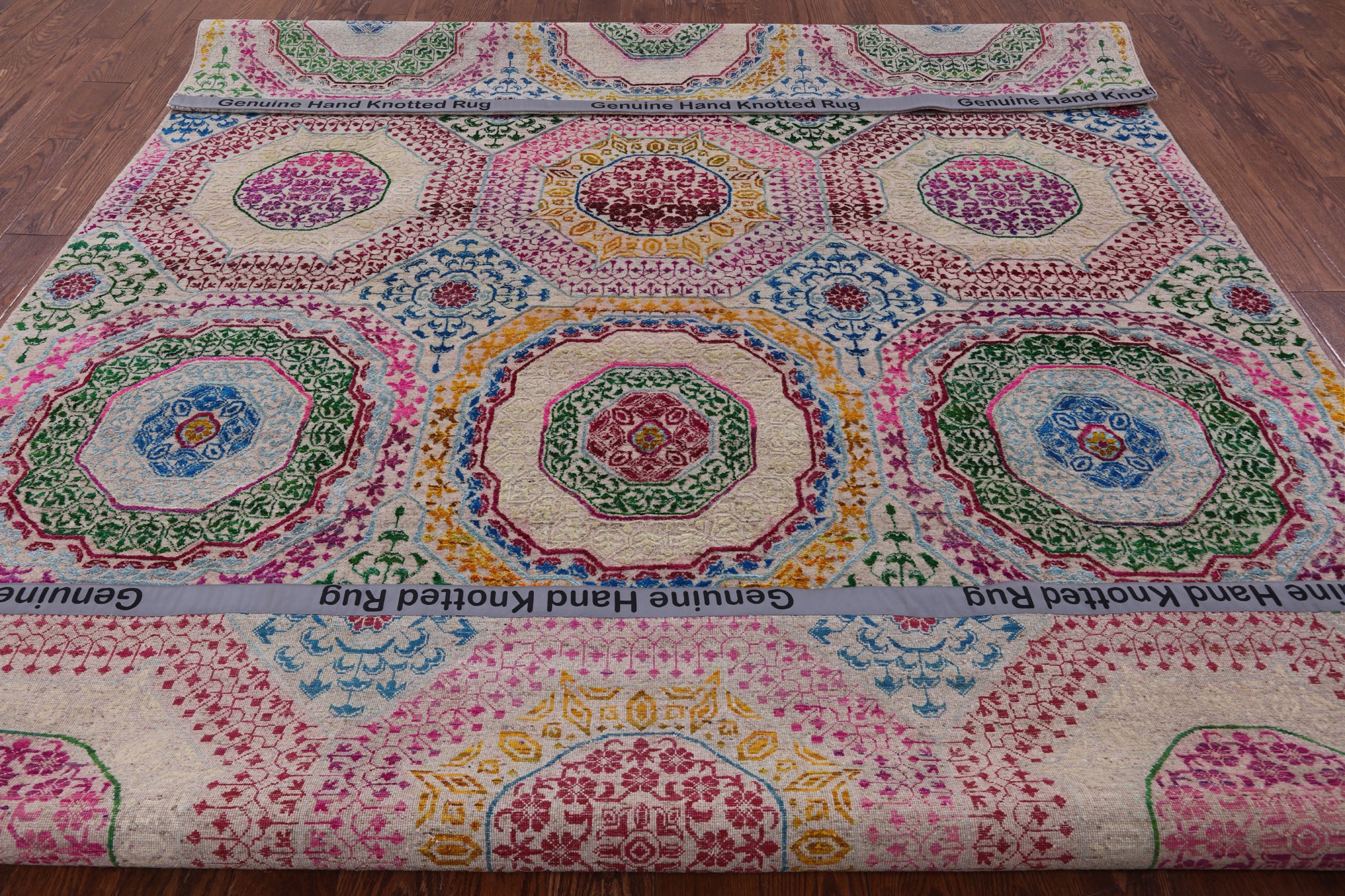 Geometric Persian Mamluk Hand Knotted Wool & Silk Rug - 8' 2" X 10' 2" - Golden Nile