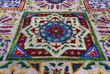 Geometric Persian Mamluk Hand Knotted Wool & Silk Rug - 8' 1" X 9' 11" - Golden Nile