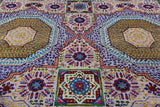 Geometric Persian Mamluk Hand Knotted Wool & Silk Rug - 8' 1" X 9' 11" - Golden Nile