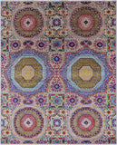 Geometric Persian Mamluk Hand Knotted Wool & Silk Rug - 8' 1" X 9' 11" - Golden Nile