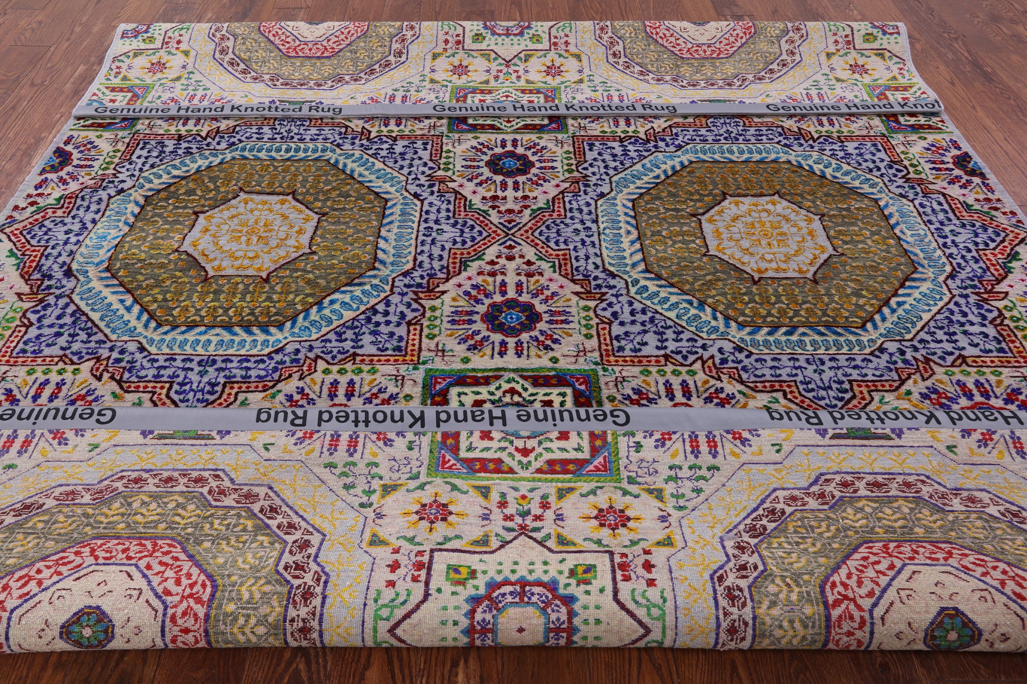 Geometric Persian Mamluk Hand Knotted Wool & Silk Rug - 8' 1" X 9' 11" - Golden Nile