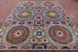 Geometric Persian Mamluk Hand Knotted Wool & Silk Rug - 8' 1" X 9' 11" - Golden Nile
