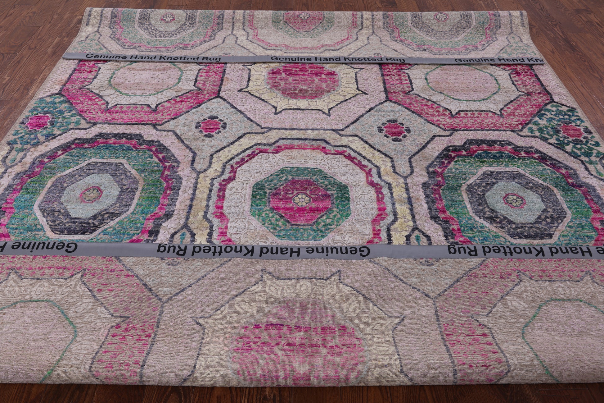 Geometric Persian Mamluk Handmade Wool & Silk Rug - 8' 1" X 10' 1" - Golden Nile