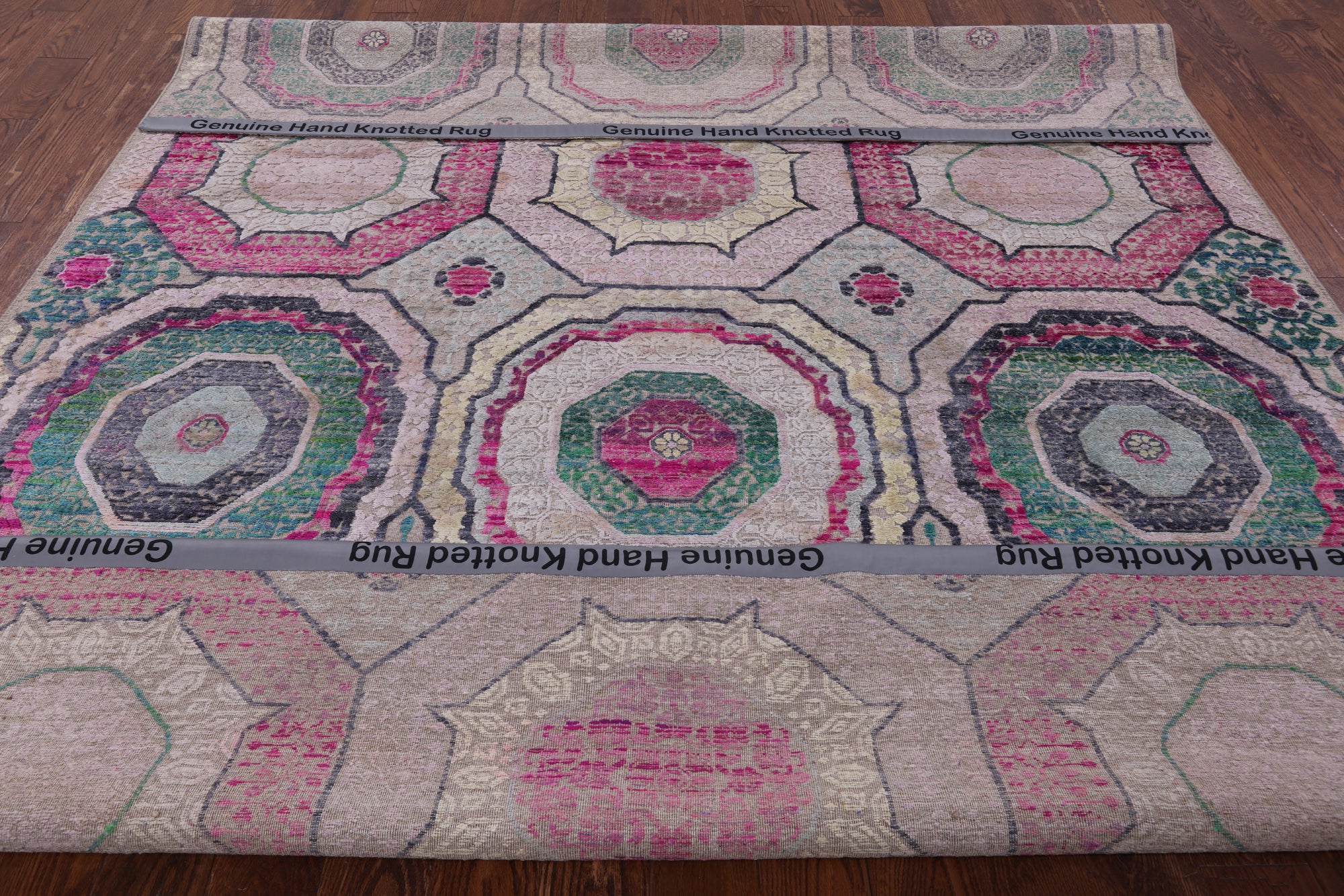 Geometric Persian Mamluk Handmade Wool & Silk Rug - 8' 1" X 10' 1" - Golden Nile