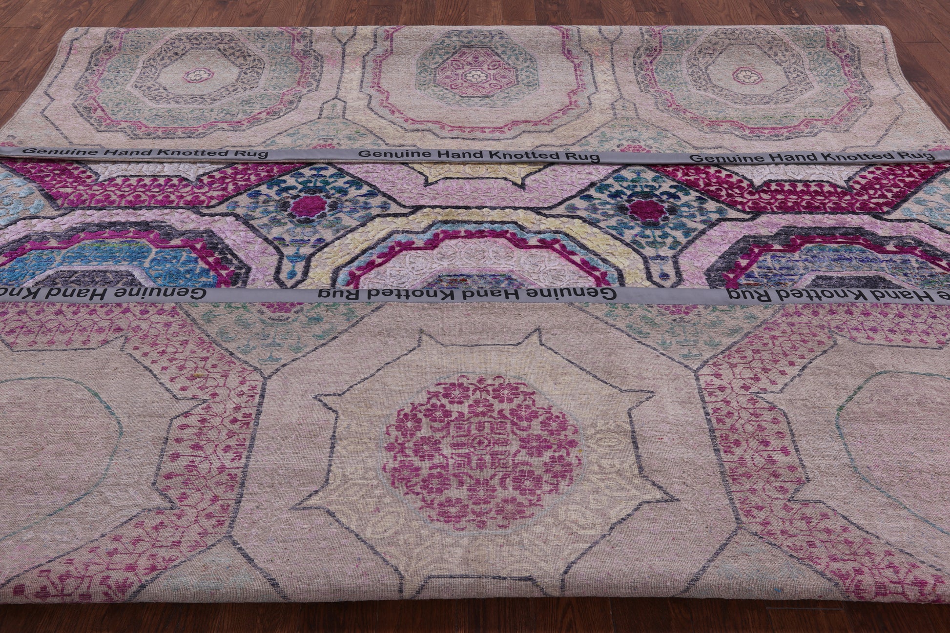 Geometric Persian Mamluk Handmade Wool & Silk Rug - 9' 0" X 12' 0" - Golden Nile