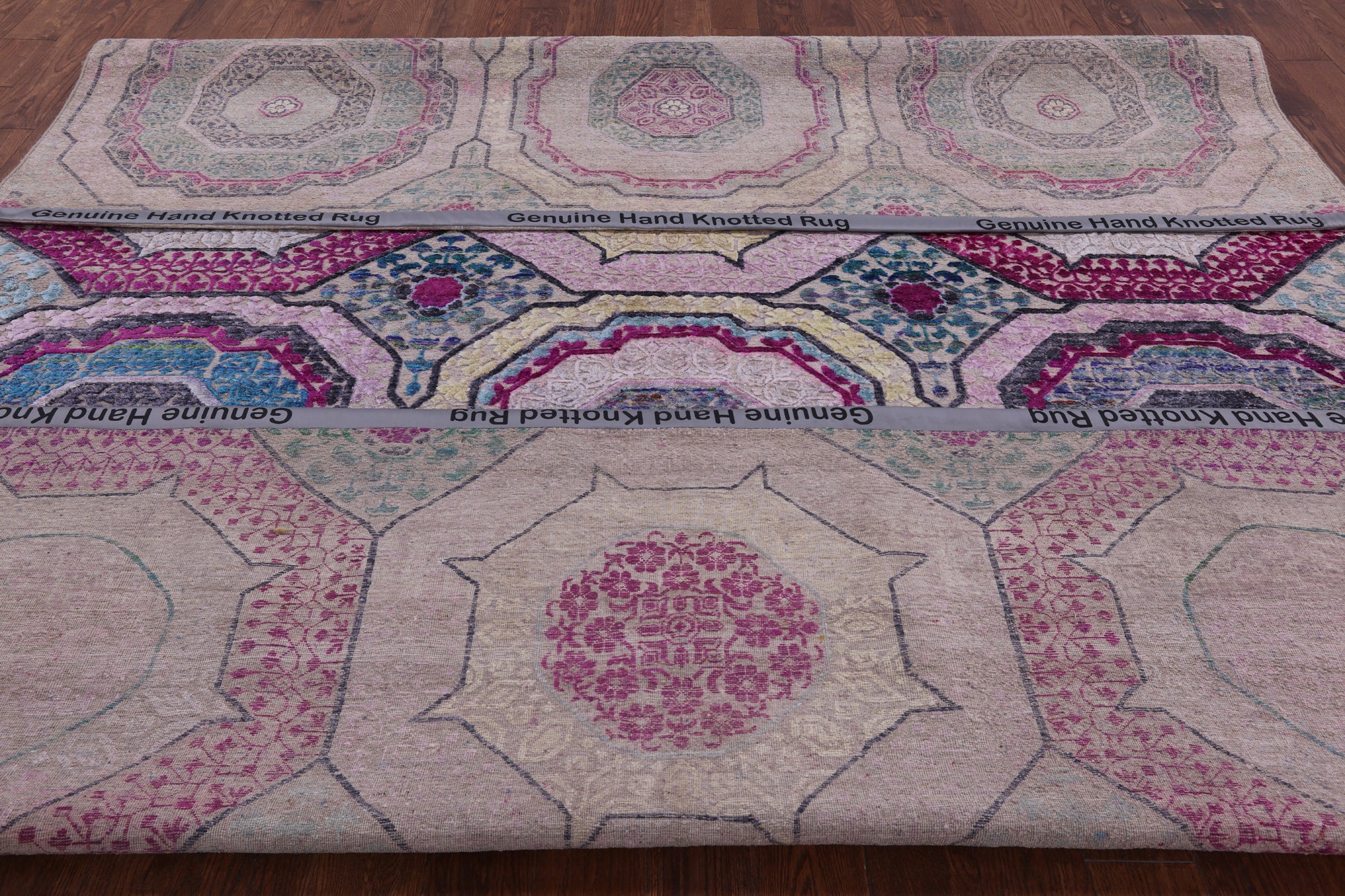 Geometric Persian Mamluk Handmade Wool & Silk Rug - 9' 0" X 12' 0" - Golden Nile