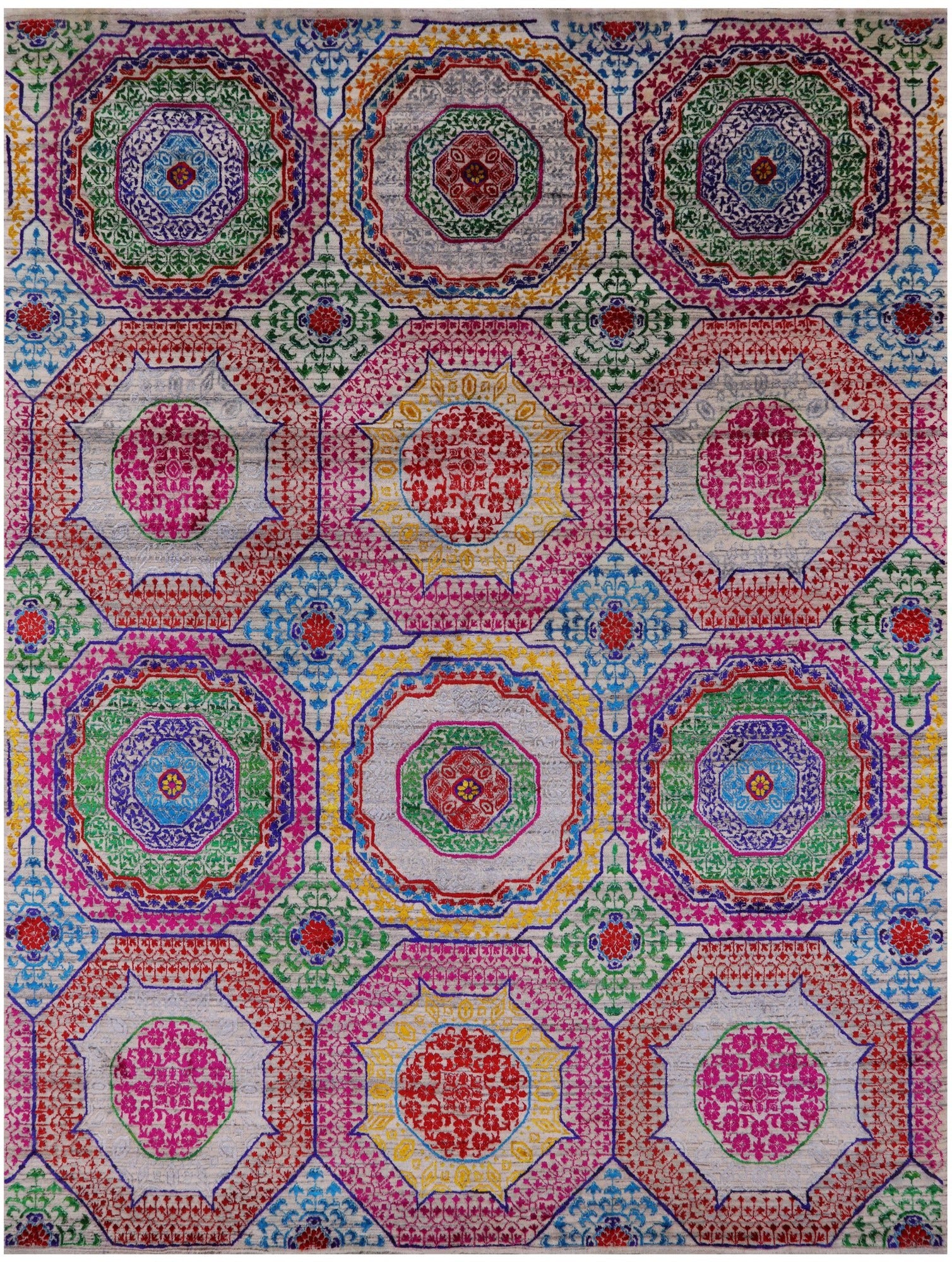 Geometric Persian Mamluk Hand Knotted Wool & Silk Rug - 8' 0" X 10' 2" - Golden Nile