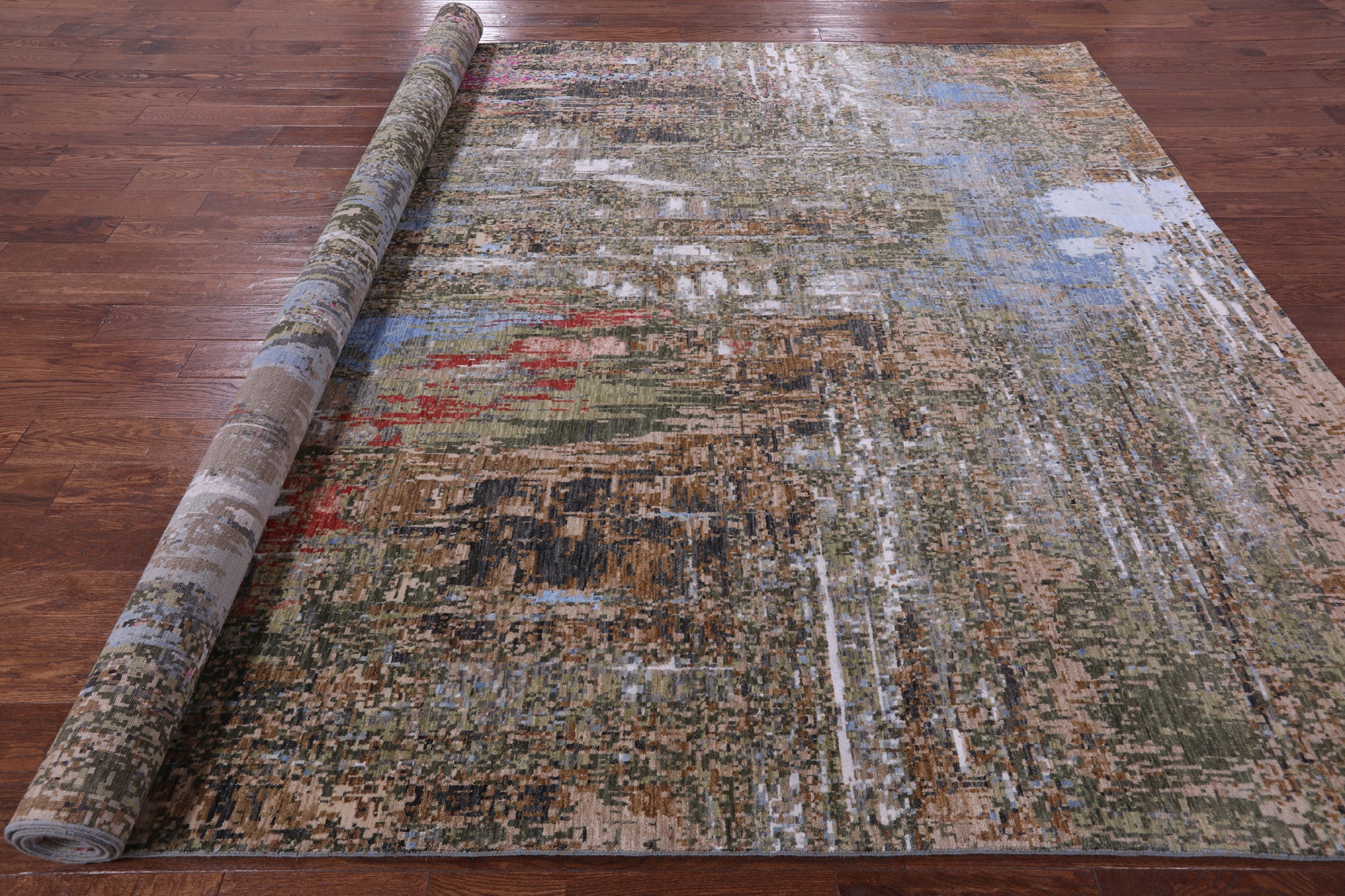 Abstract Modern Hand Knotted Wool & Silk Rug - 9' 0" X 12' 0" - Golden Nile