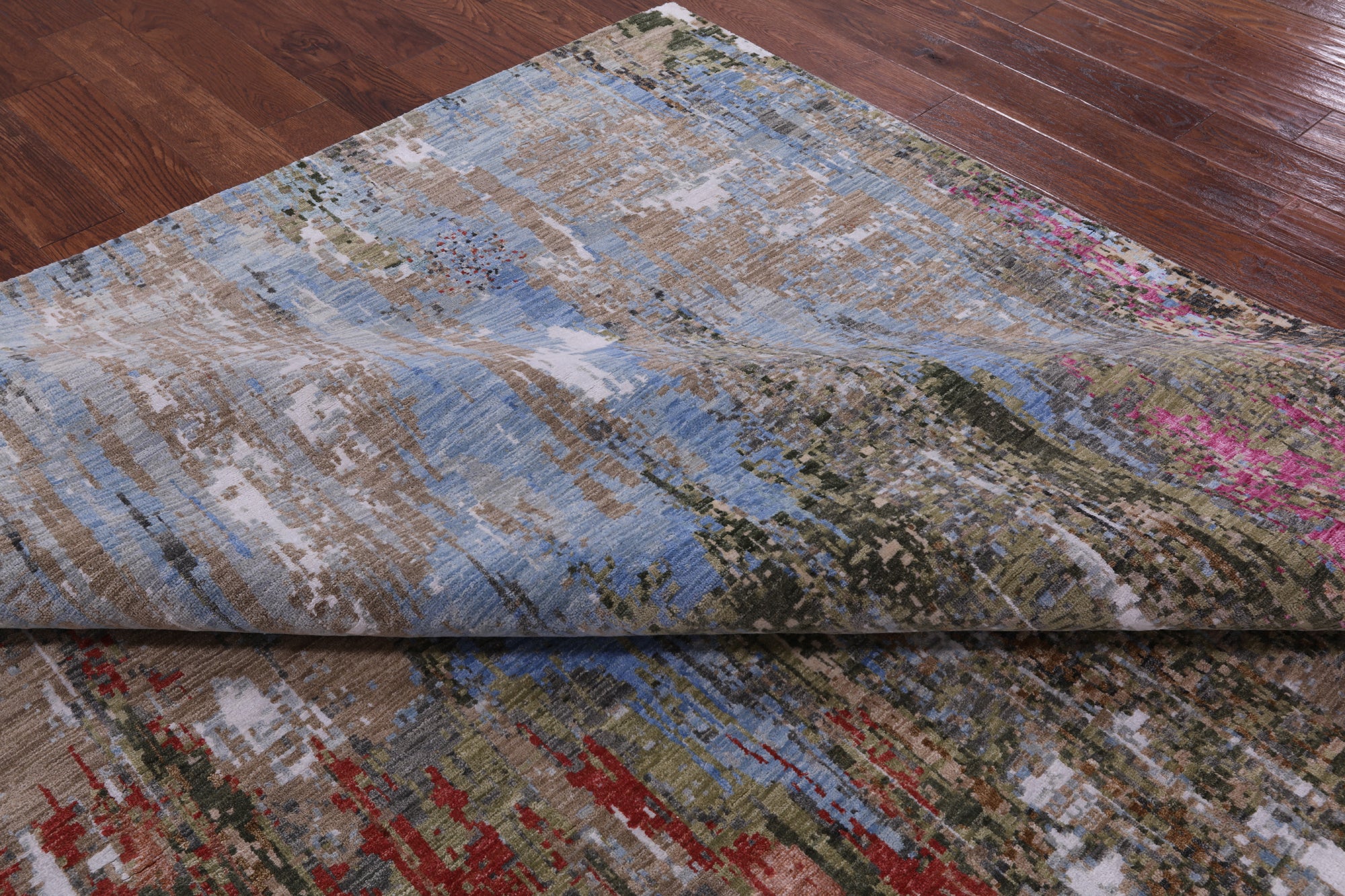 Abstract Modern Hand Knotted Wool & Silk Rug - 9' 0" X 12' 0" - Golden Nile