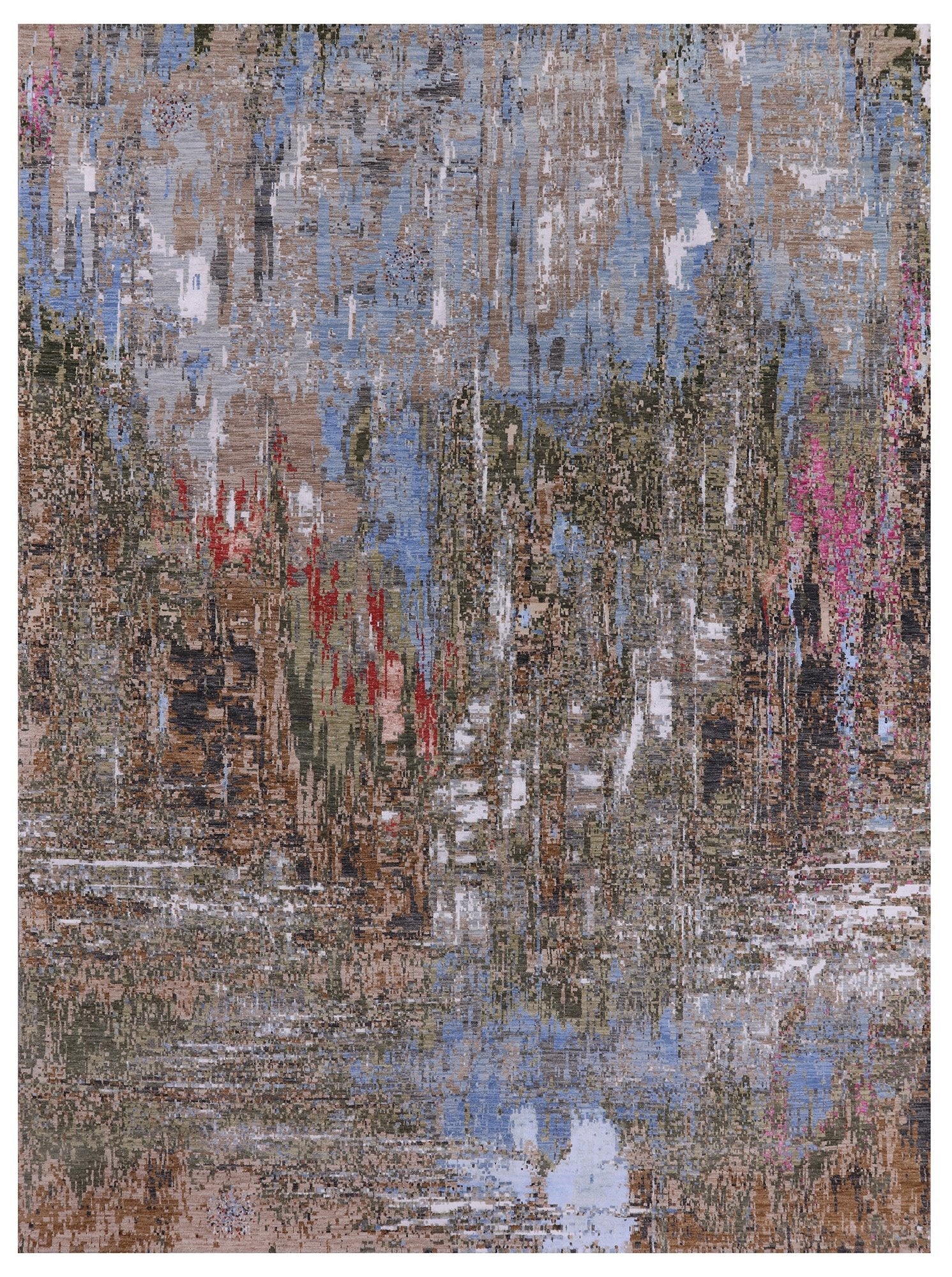 Abstract Modern Hand Knotted Wool & Silk Rug - 9' 0" X 12' 0" - Golden Nile