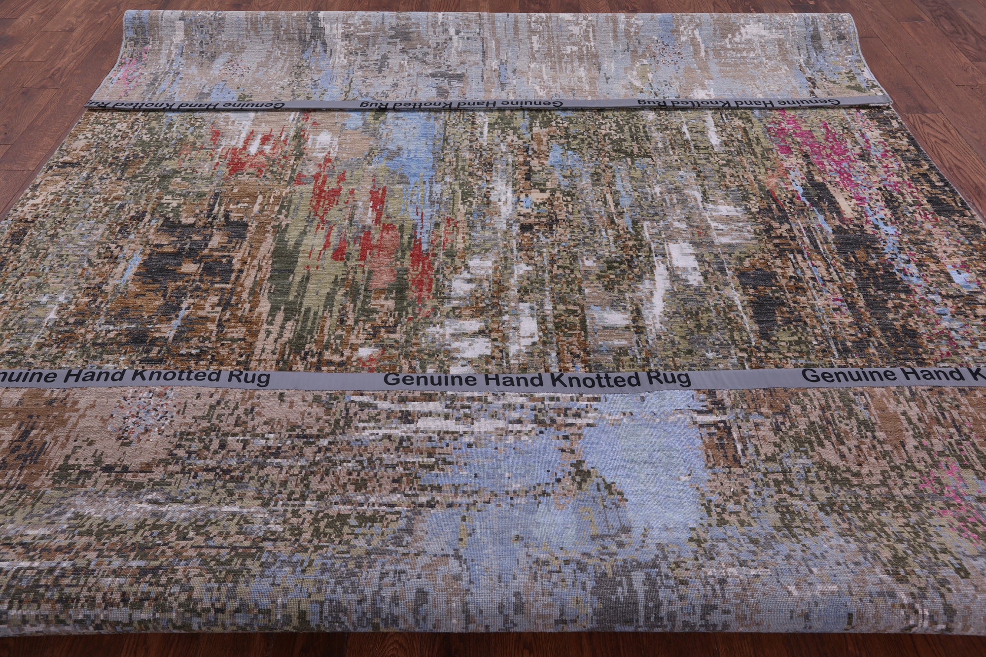 Abstract Modern Hand Knotted Wool & Silk Rug - 9' 0" X 12' 0" - Golden Nile
