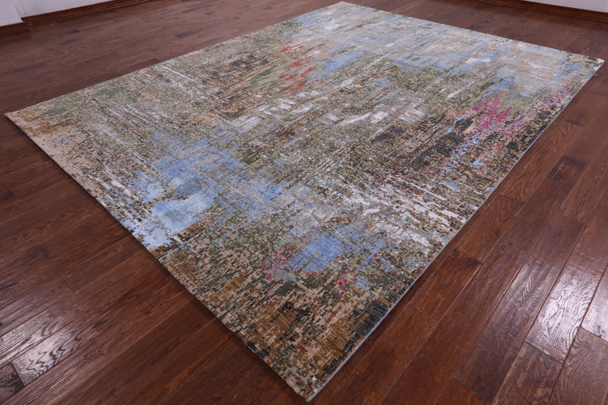 Abstract Modern Hand Knotted Wool & Silk Rug - 9' 0" X 12' 0" - Golden Nile