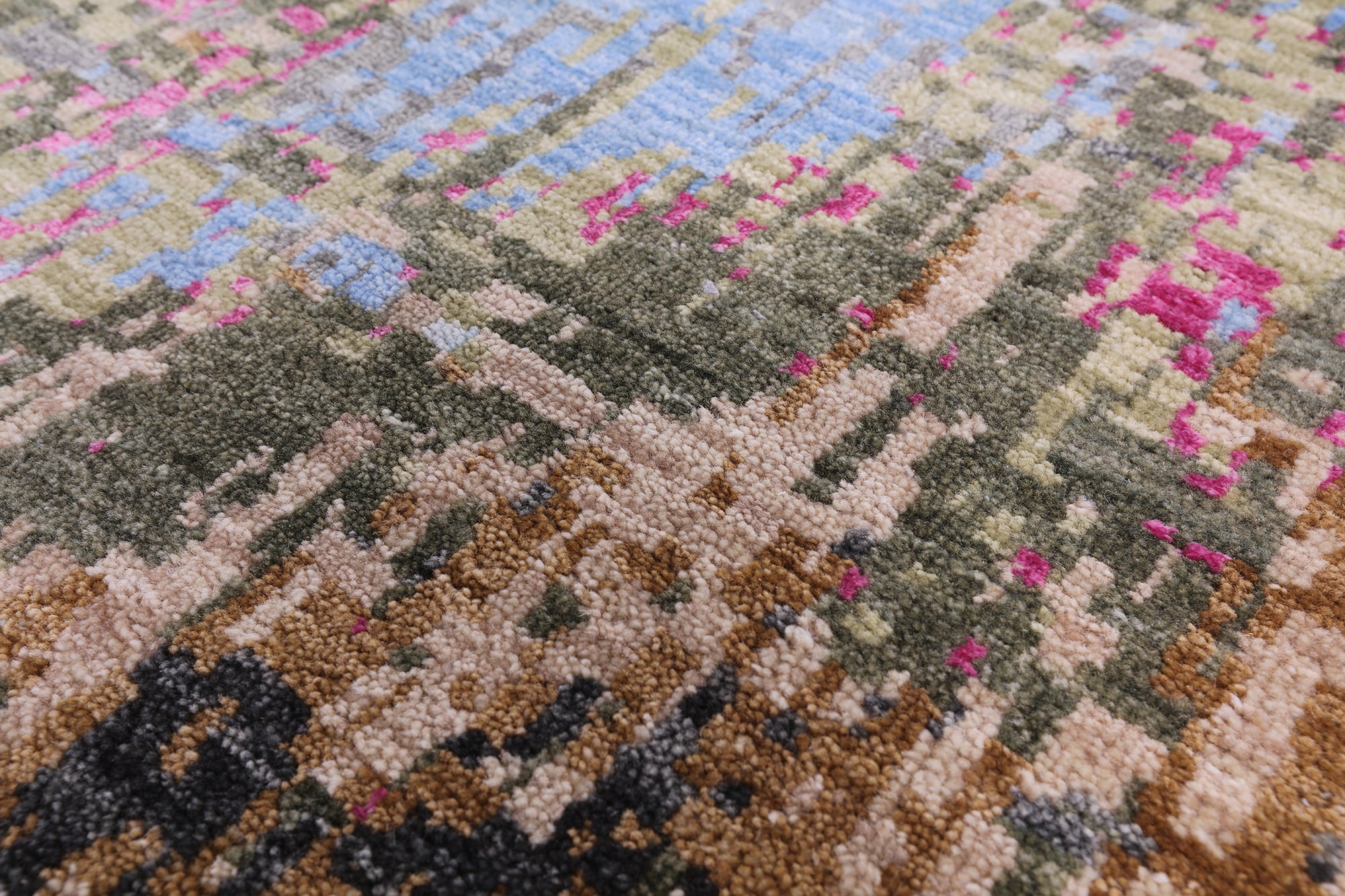 Abstract Modern Hand Knotted Wool & Silk Rug - 9' 0" X 12' 0" - Golden Nile