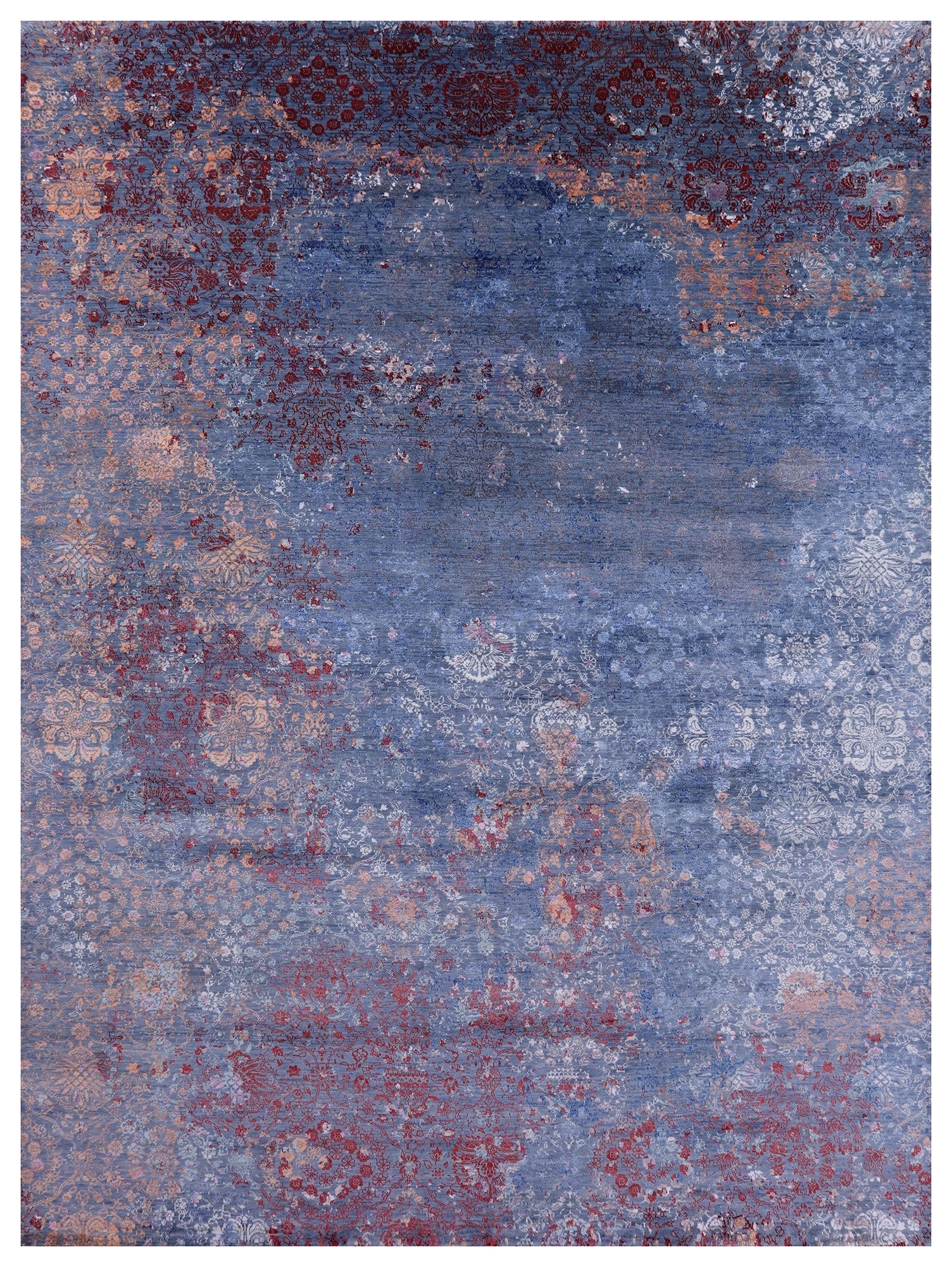 Abstract Modern Hand Knotted Wool & Silk Rug - 9' 1" X 12' 1" - Golden Nile