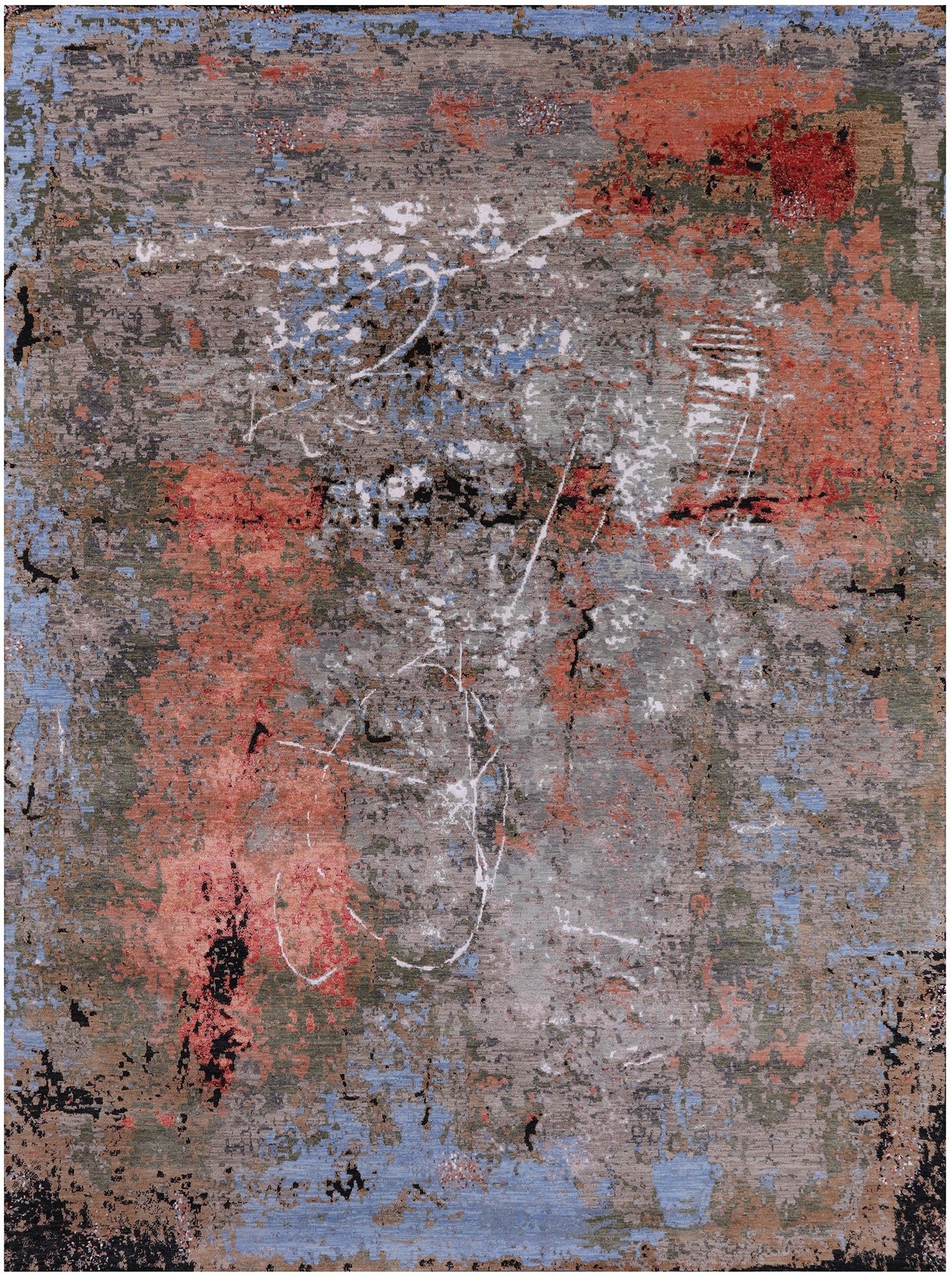 Abstract Modern Handmade Wool & Silk Rug - 9' 0" X 12' 0" - Golden Nile