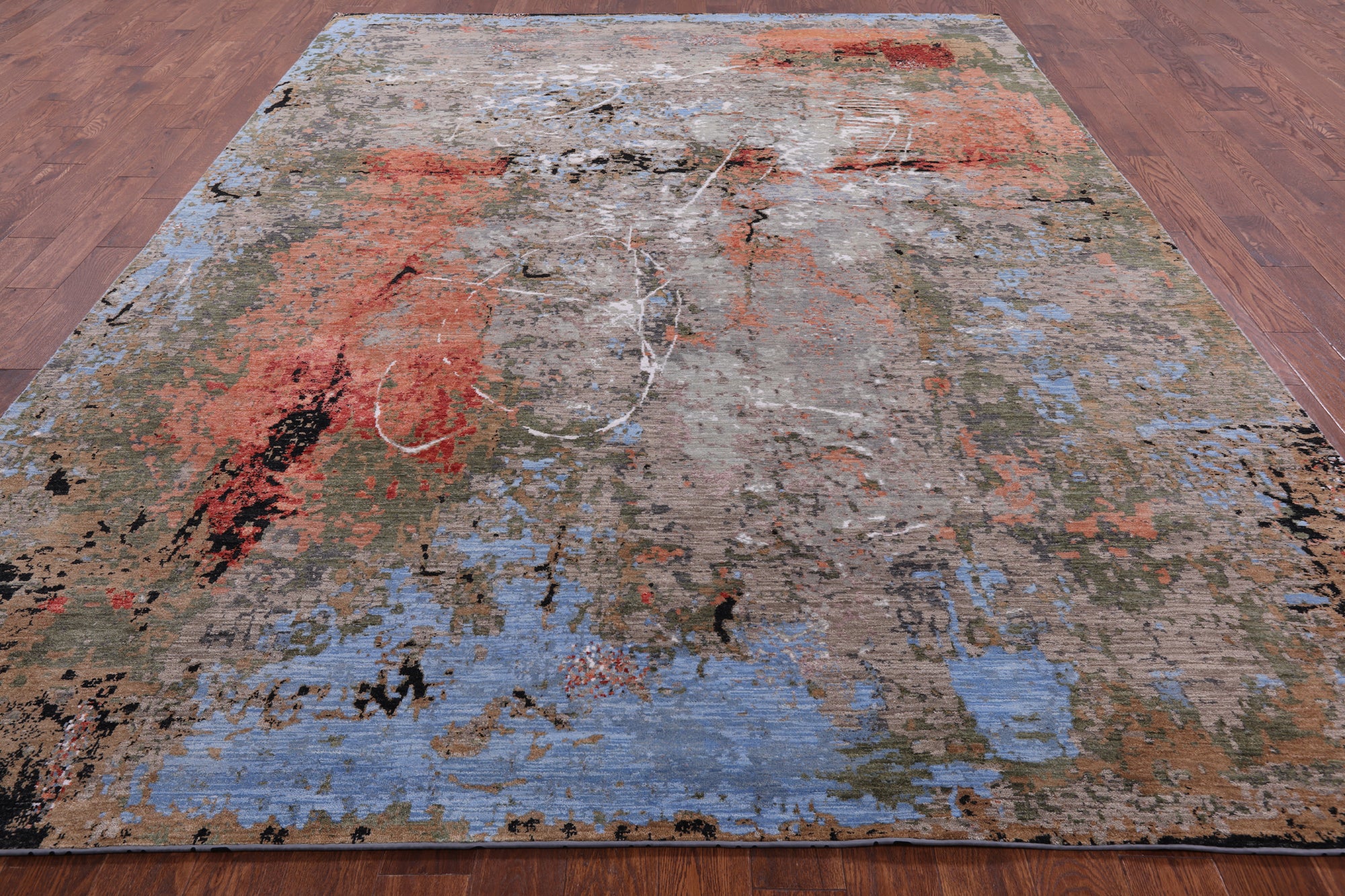 Abstract Modern Handmade Wool & Silk Rug - 9' 0" X 12' 0" - Golden Nile
