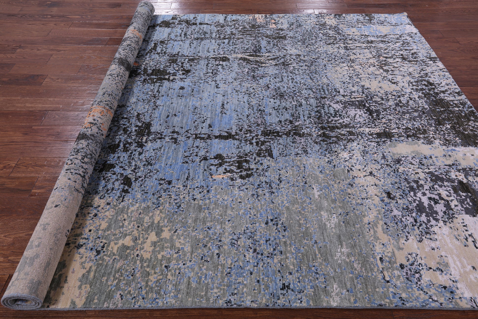 Abstract Contemporary Handmade Wool & Silk Rug - 8' 0" X 10' 0" - Golden Nile