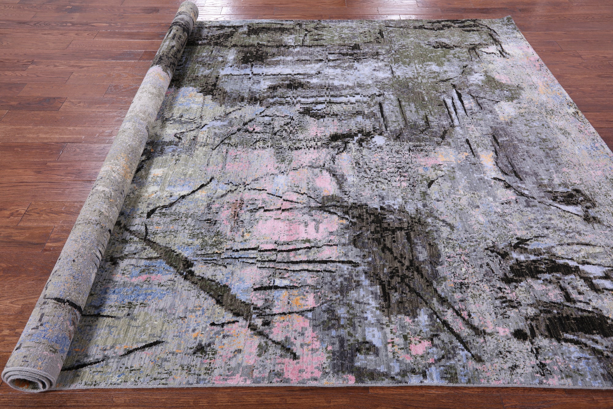 Central Park Design Modern Hand Knotted Wool & Silk Rug - 8' 0" X 10' 1" - Golden Nile