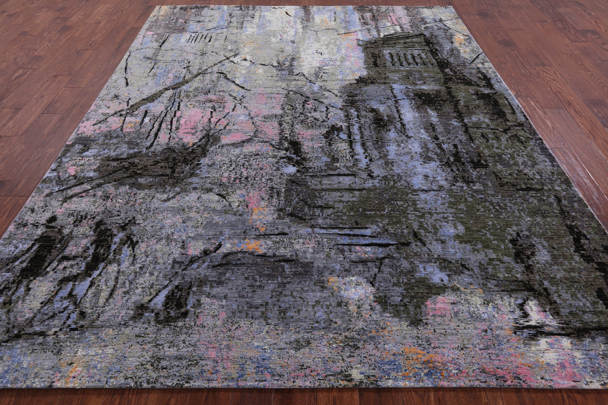 Central Park Design Modern Hand Knotted Wool & Silk Rug - 8' 0" X 10' 1" - Golden Nile