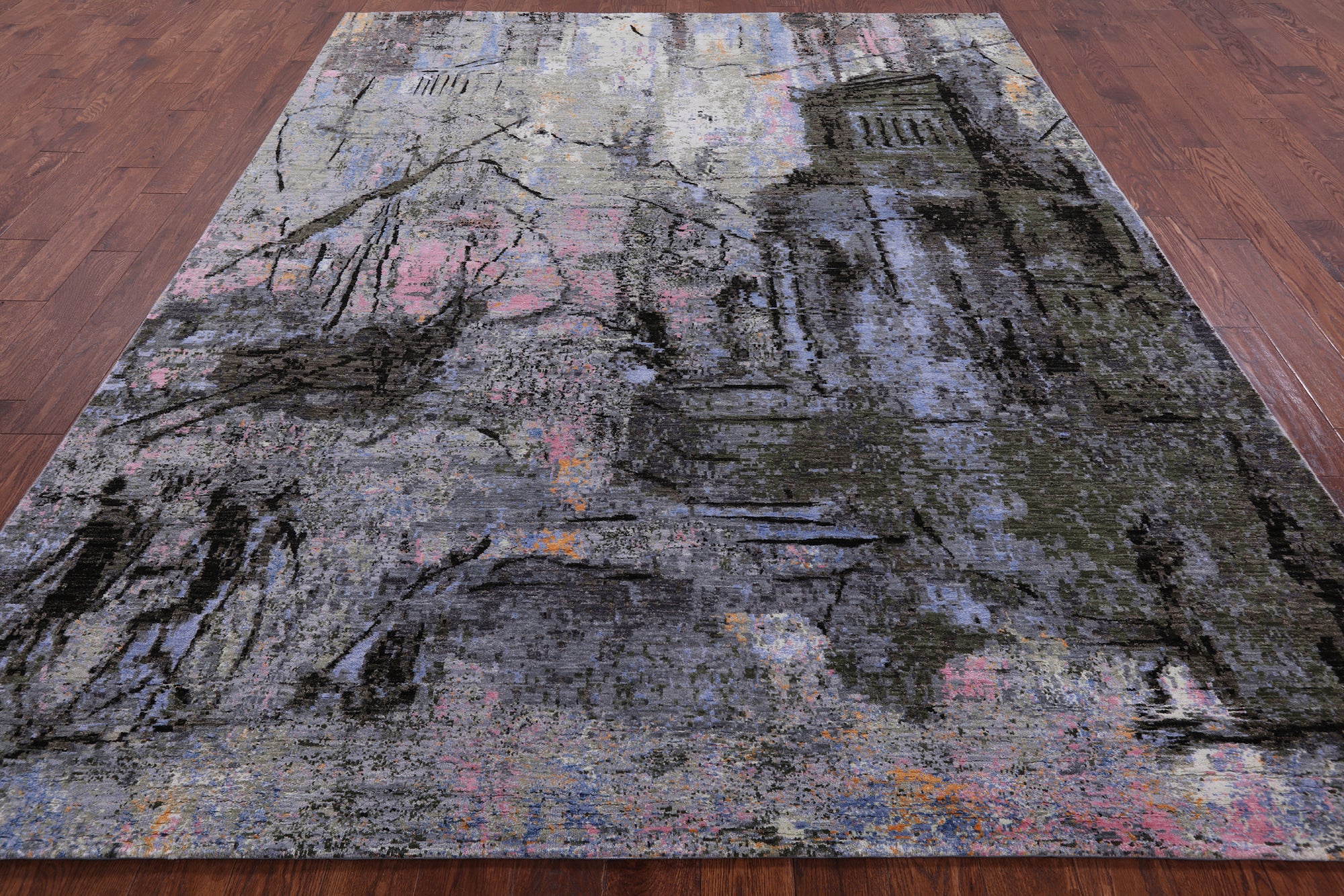 Central Park Design Modern Hand Knotted Wool & Silk Rug - 8' 0" X 10' 1" - Golden Nile