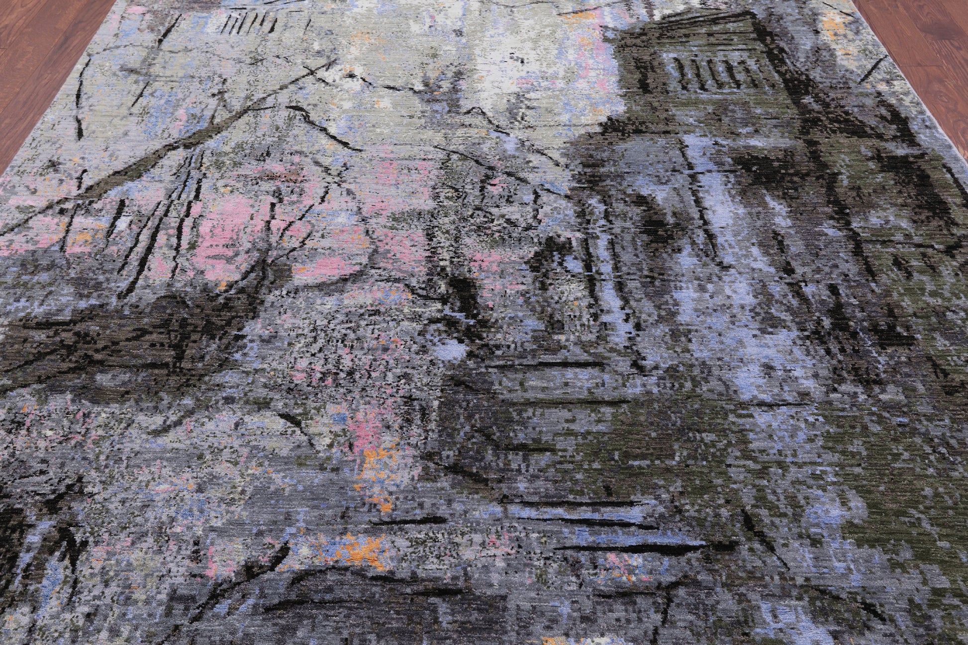 Central Park Design Modern Hand Knotted Wool & Silk Rug - 8' 0" X 10' 1" - Golden Nile