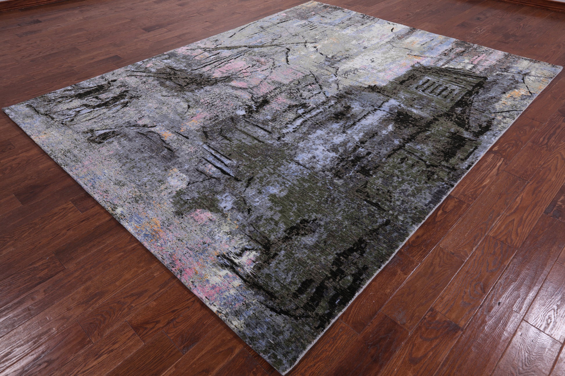 Central Park Design Modern Hand Knotted Wool & Silk Rug - 8' 0" X 10' 1" - Golden Nile