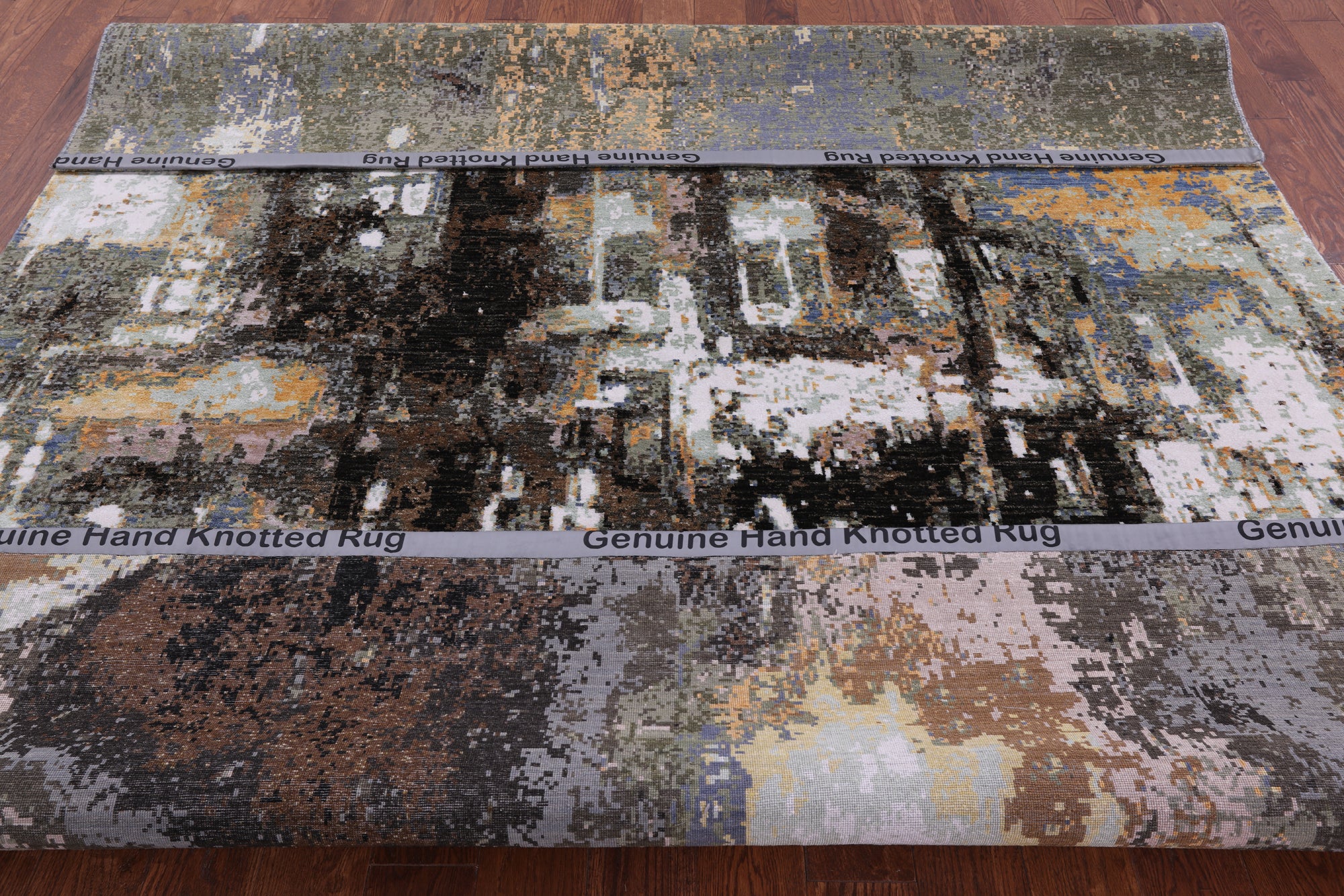 House In The Hills Design Modern Hand Knotted Wool & Silk Rug - 8' 0" X 9' 11" - Golden Nile