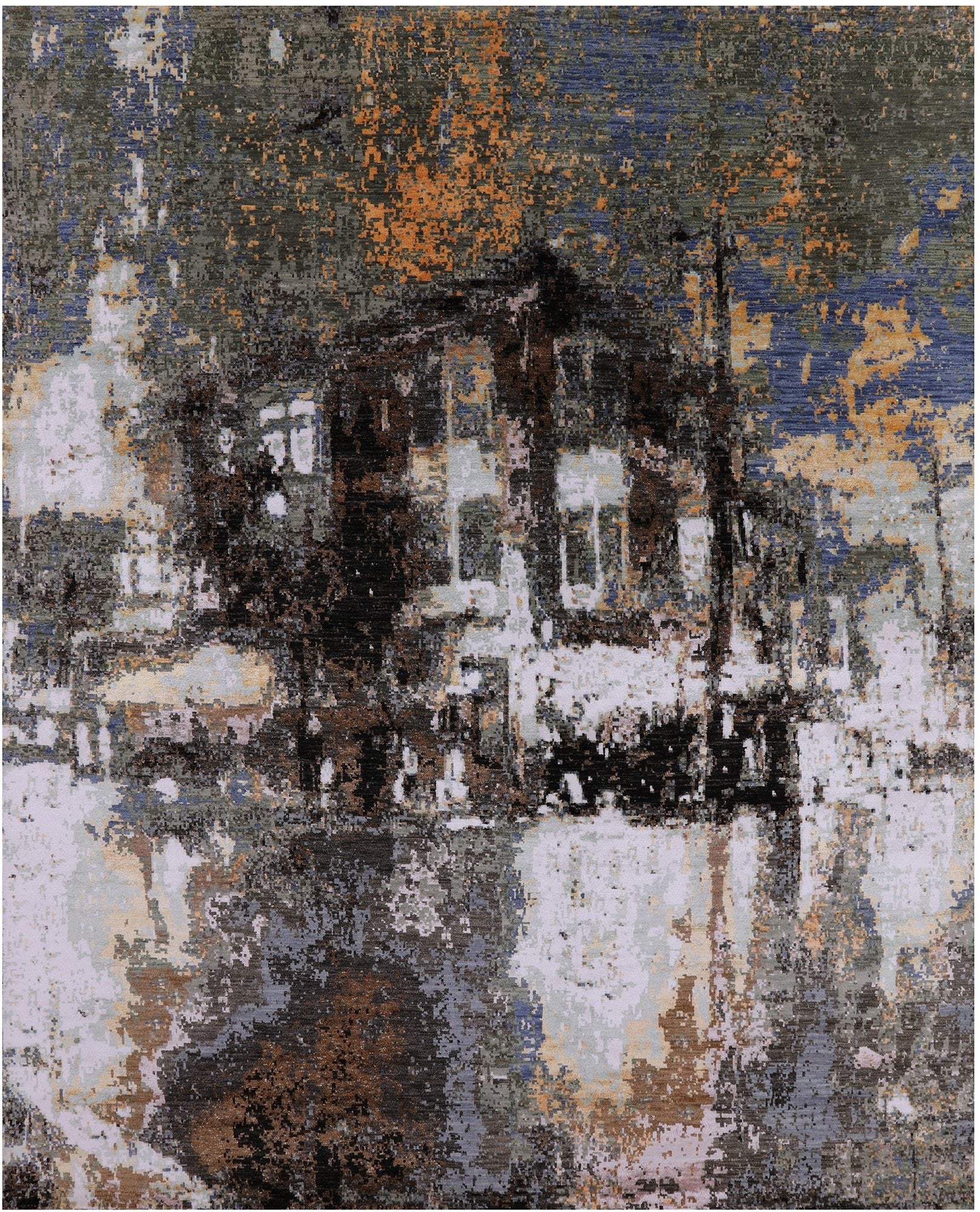 House In The Hills Design Modern Hand Knotted Wool & Silk Rug - 8' 0" X 9' 11" - Golden Nile