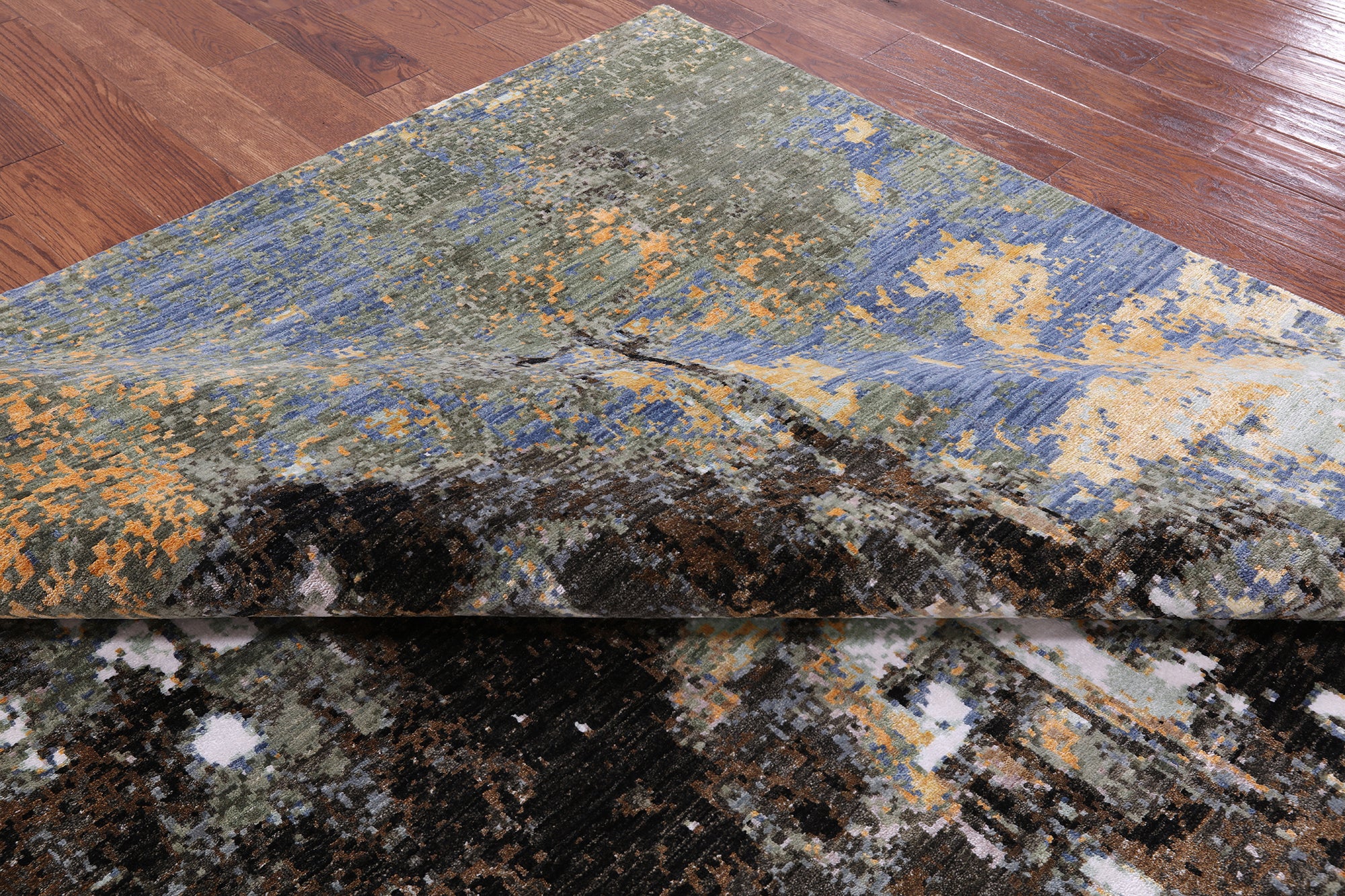 House In The Hills Design Modern Hand Knotted Wool & Silk Rug - 8' 0" X 9' 11" - Golden Nile