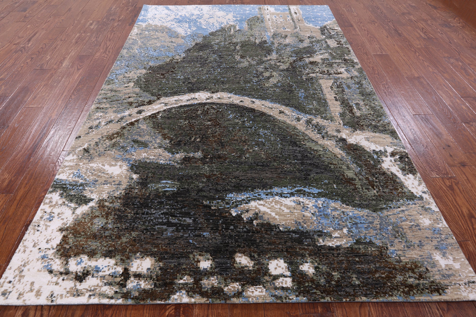 Castle View Design Modern Hand Knotted Wool & Silk Rug - 6' 0" X 9' 2" - Golden Nile