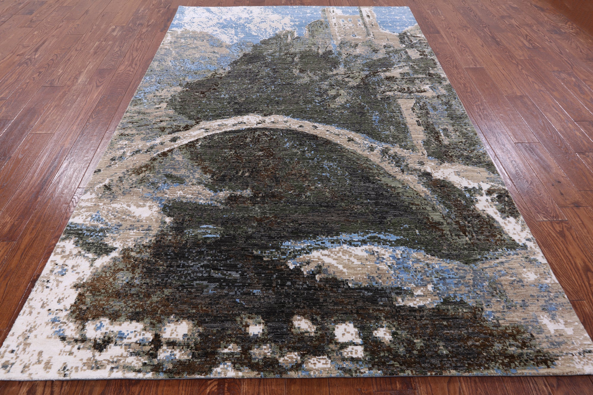 Castle View Design Modern Hand Knotted Wool & Silk Rug - 6' 0" X 9' 2" - Golden Nile