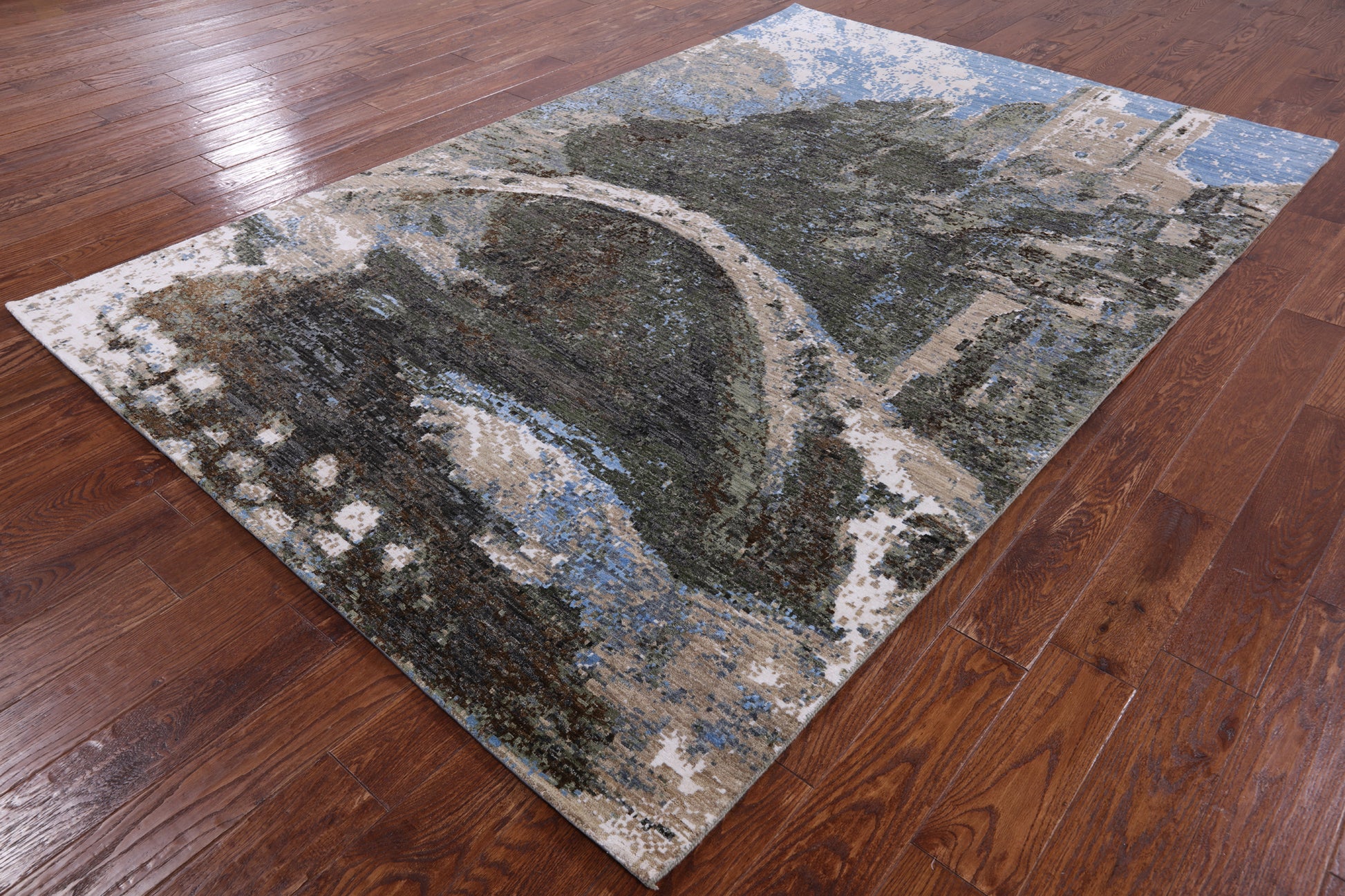 Castle View Design Modern Hand Knotted Wool & Silk Rug - 6' 0" X 9' 2" - Golden Nile