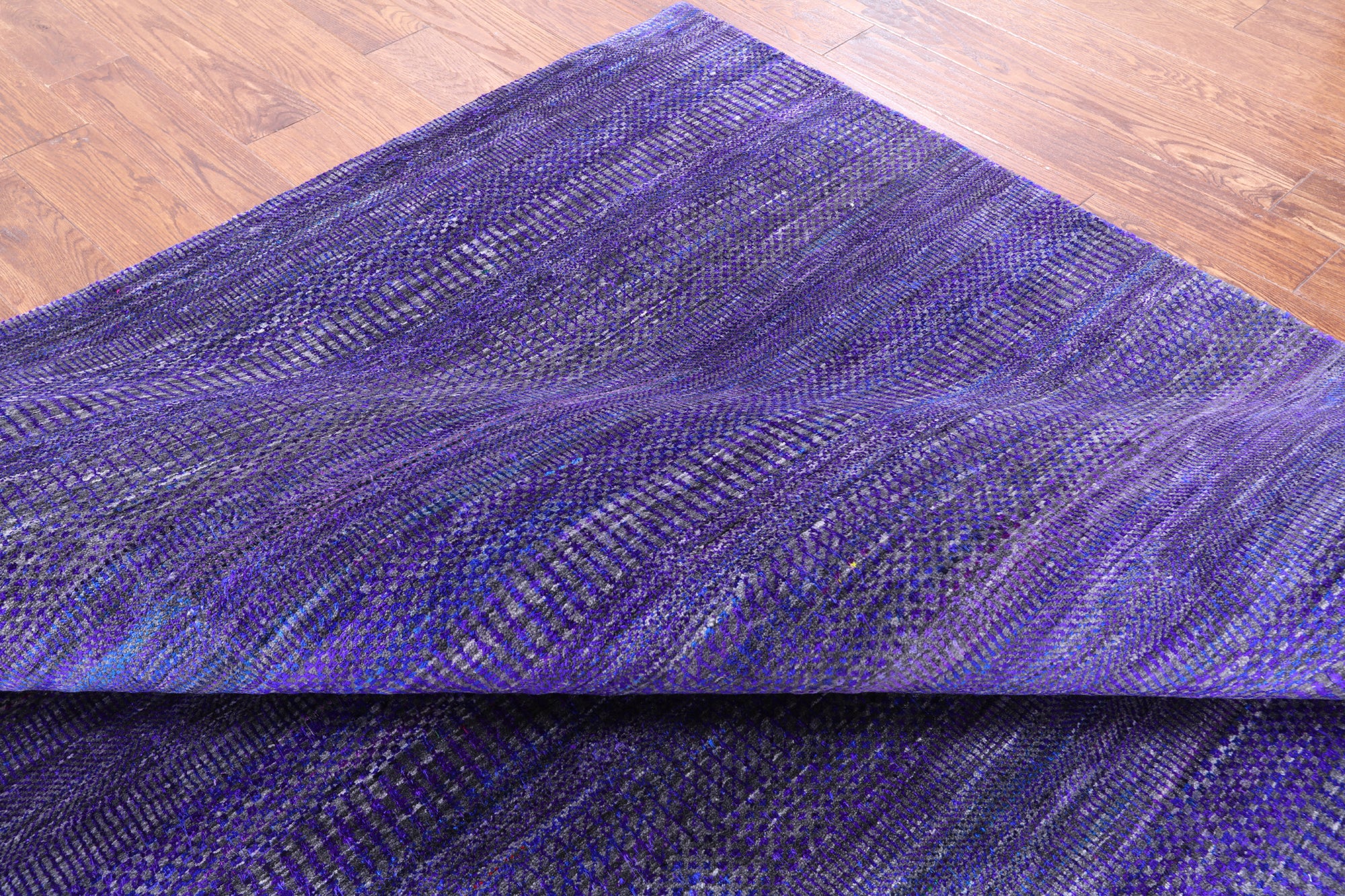 Purple Square Savannah Grass Hand Knotted Wool & Silk Rug - 8' 0" X 8' 2" - Golden Nile