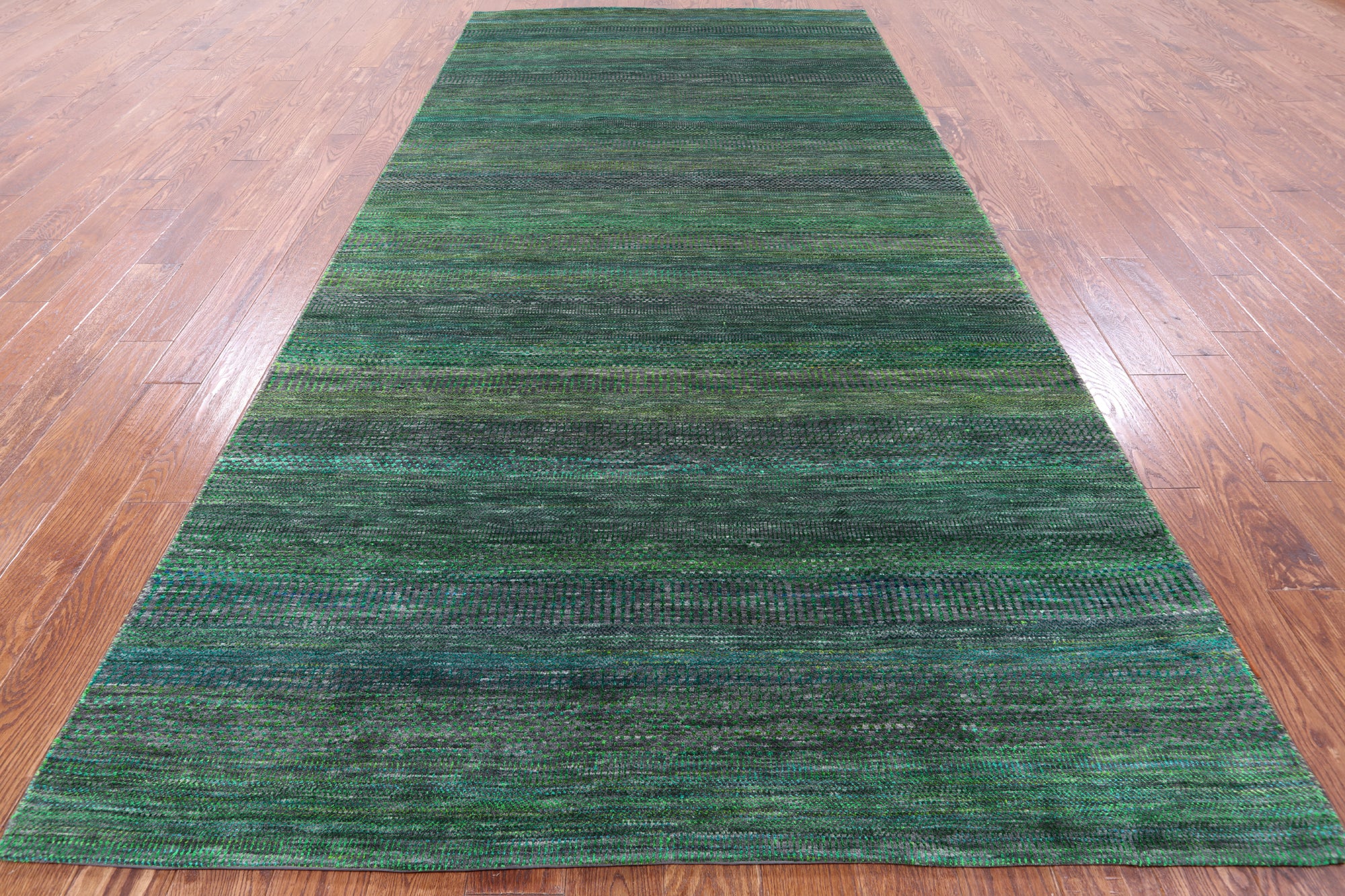 Green Savannah Grass Handmade Wool & Silk Rug - 5' 10" X 12' 0" - Golden Nile