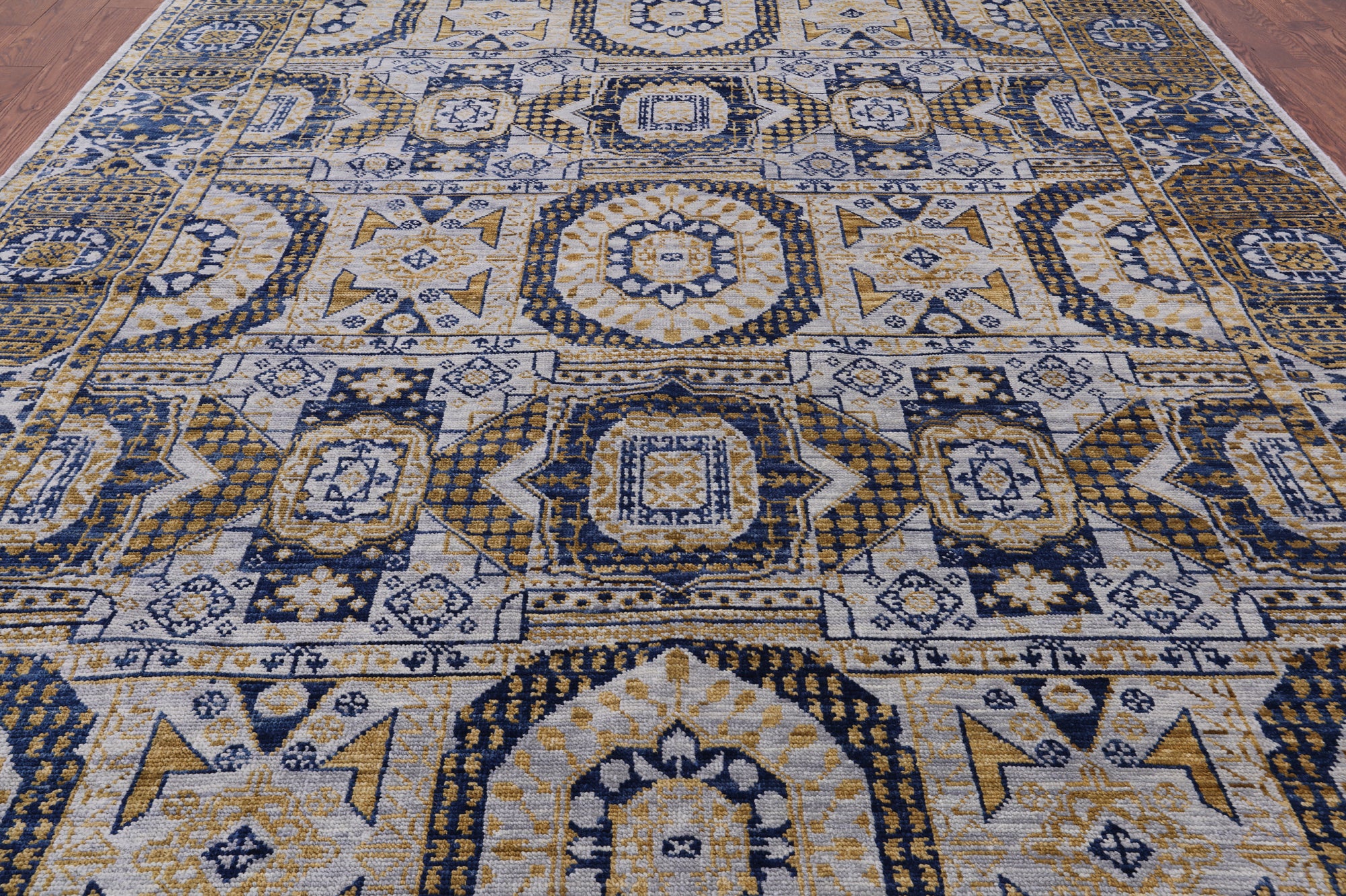 Geometric Persian Mamluk Handmade Wool Rug - 8' 11" X 11' 11" - Golden Nile