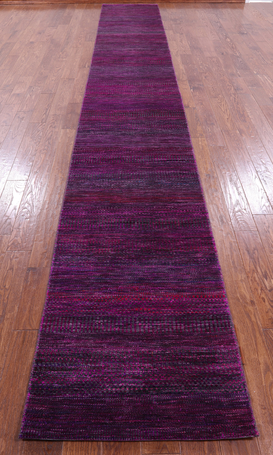 Purple Savannah Grass Hand Knotted Wool & Silk Rug - 2' 7" X 18' 1" - Golden Nile