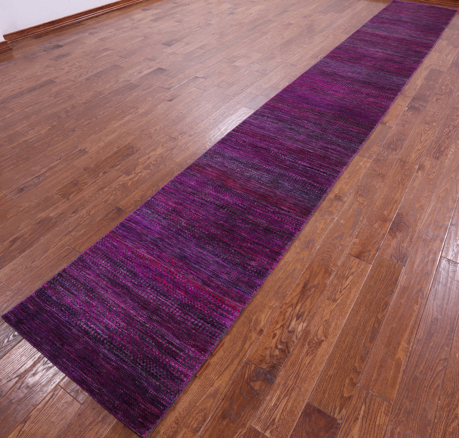 Purple Savannah Grass Hand Knotted Wool & Silk Rug - 2' 7" X 18' 1" - Golden Nile
