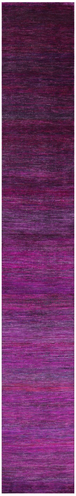 Purple Savannah Grass Hand Knotted Wool & Silk Rug - 2' 7" X 18' 1" - Golden Nile