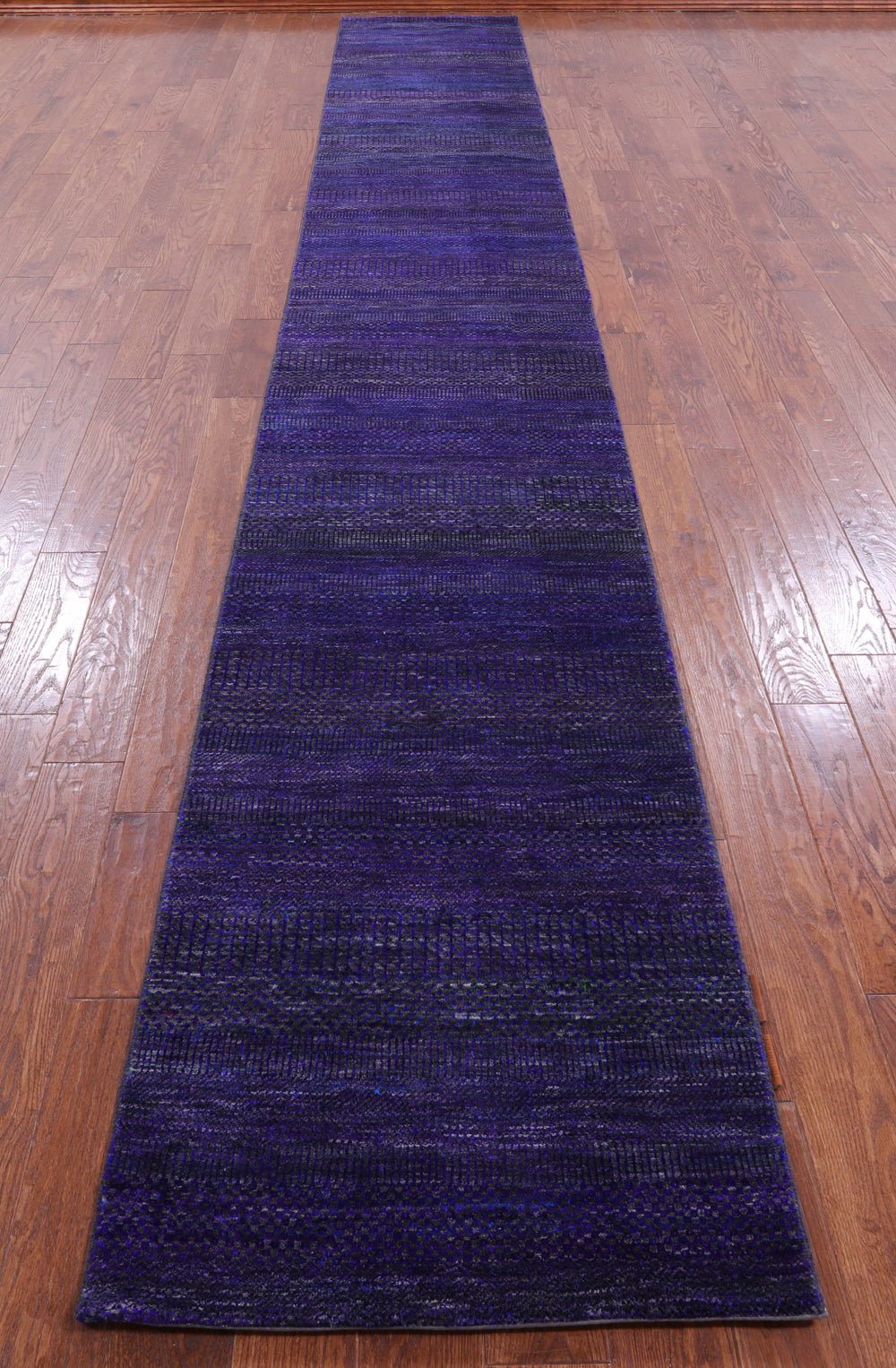 Purple Savannah Grass Hand Knotted Wool & Silk Runner Rug - 2' 6" X 18' 2" - Golden Nile