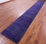 Purple Savannah Grass Hand Knotted Wool & Silk Runner Rug - 2' 6" X 18' 2" - Golden Nile