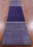 Purple Savannah Grass Hand Knotted Wool & Silk Runner Rug - 2' 6" X 18' 2" - Golden Nile