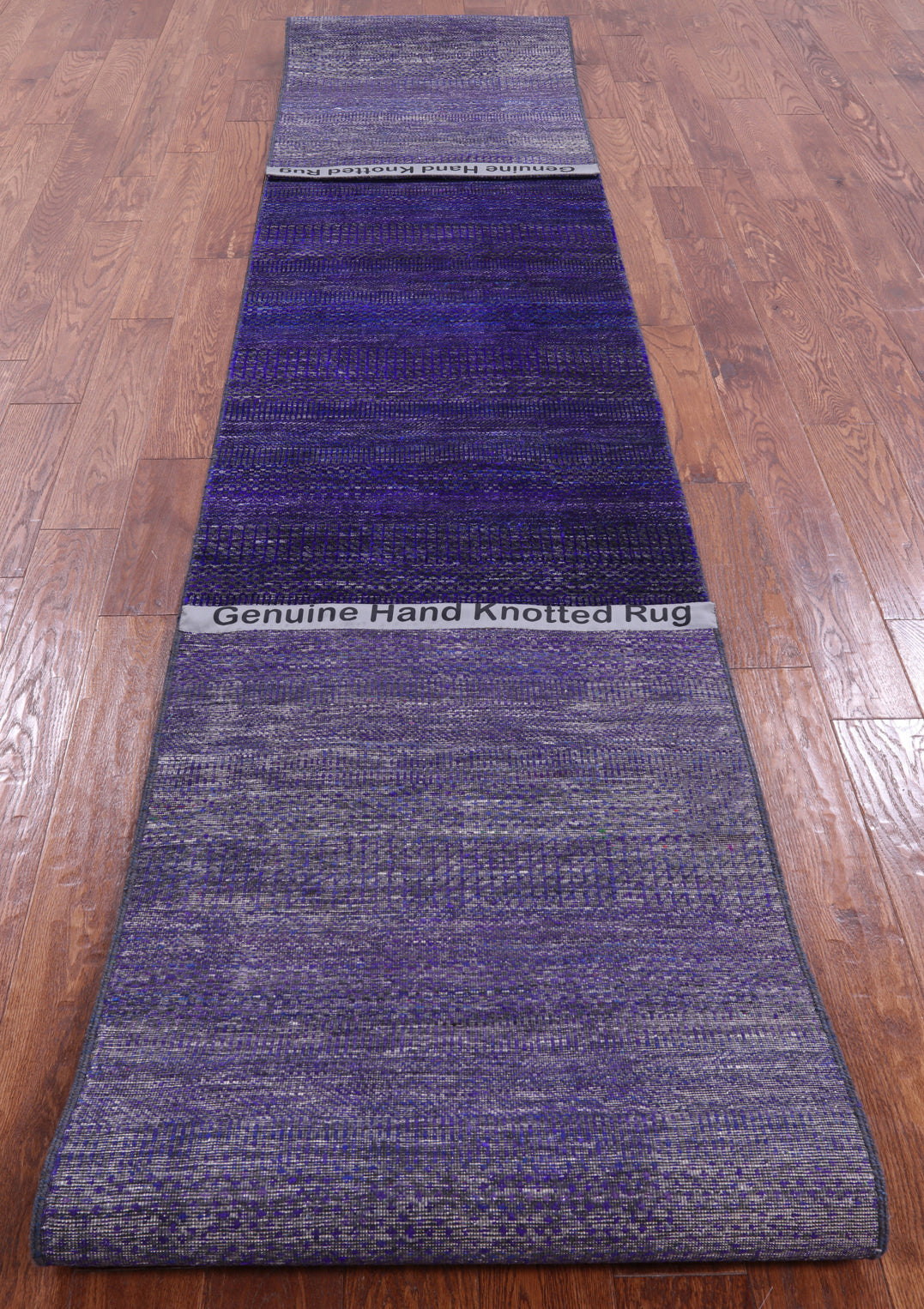 Purple Savannah Grass Hand Knotted Wool & Silk Runner Rug - 2' 6" X 18' 2" - Golden Nile