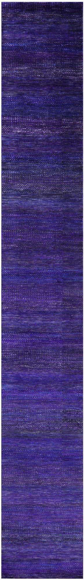 Purple Savannah Grass Hand Knotted Wool & Silk Runner Rug - 2' 6" X 18' 2" - Golden Nile