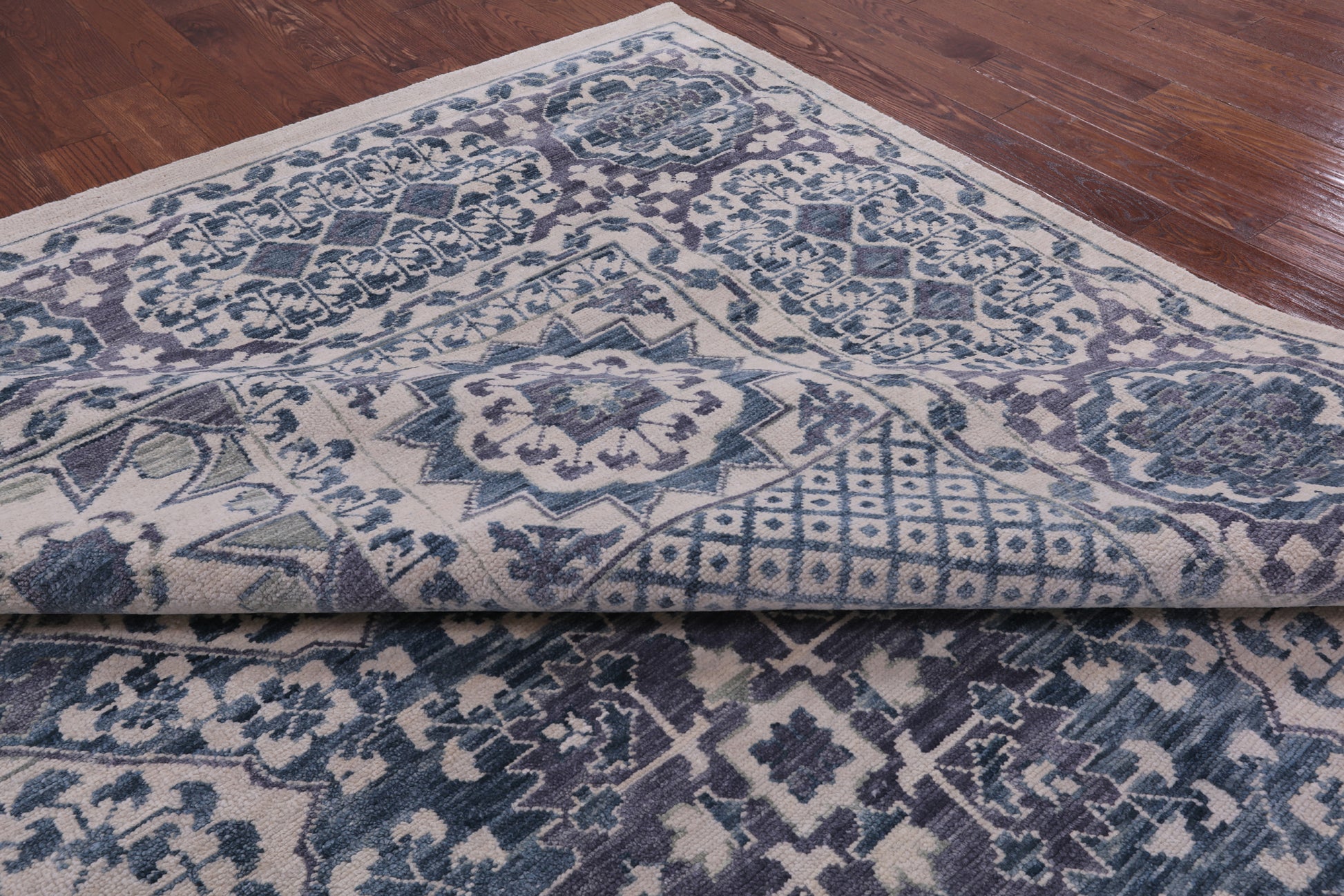 Ivory Geometric Persian Mamluk Hand Knotted Wool Rug - 10' 2" X 14' 0" - Golden Nile