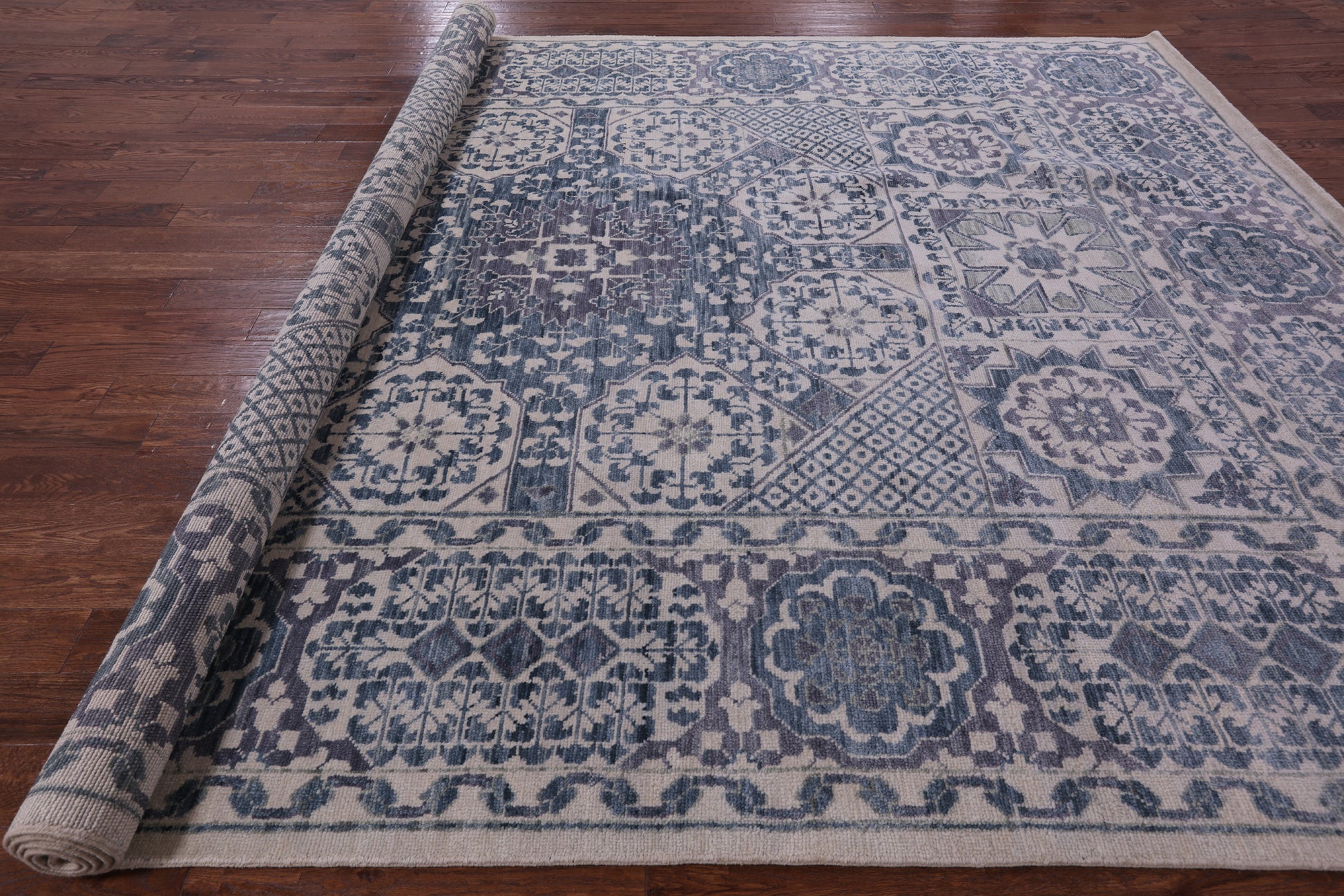Ivory Geometric Persian Mamluk Hand Knotted Wool Rug - 10' 2" X 14' 0" - Golden Nile