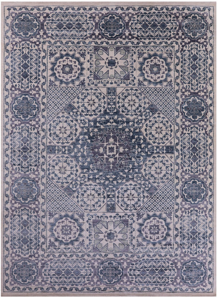 Ivory Geometric Persian Mamluk Hand Knotted Wool Rug - 10' 2" X 14' 0" - Golden Nile