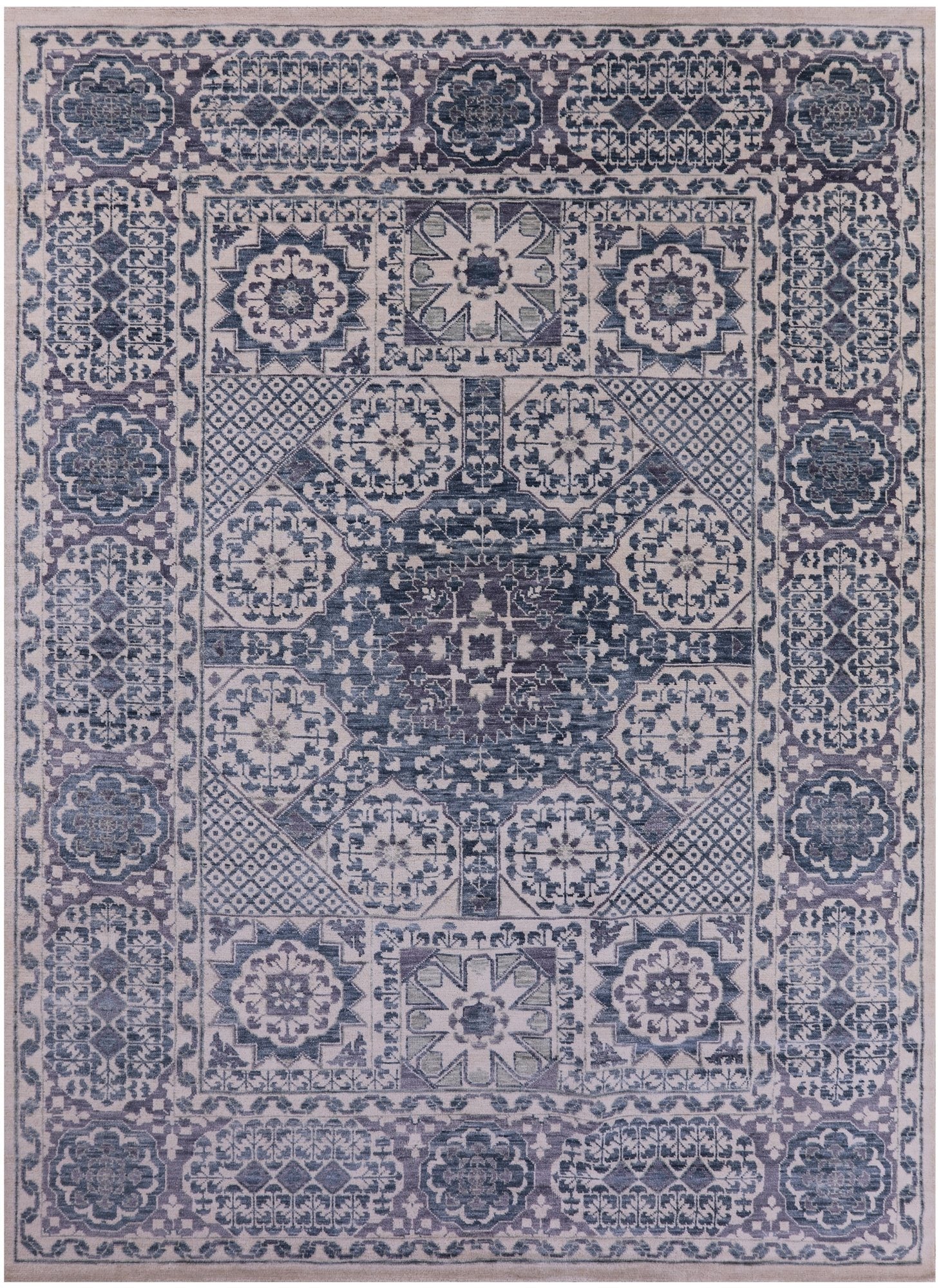Ivory Geometric Persian Mamluk Hand Knotted Wool Rug - 10' 2" X 14' 0" - Golden Nile