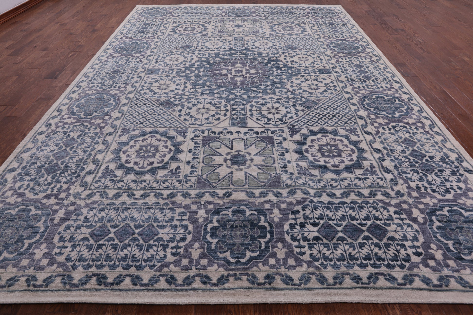 Ivory Geometric Persian Mamluk Hand Knotted Wool Rug - 10' 2" X 14' 0" - Golden Nile