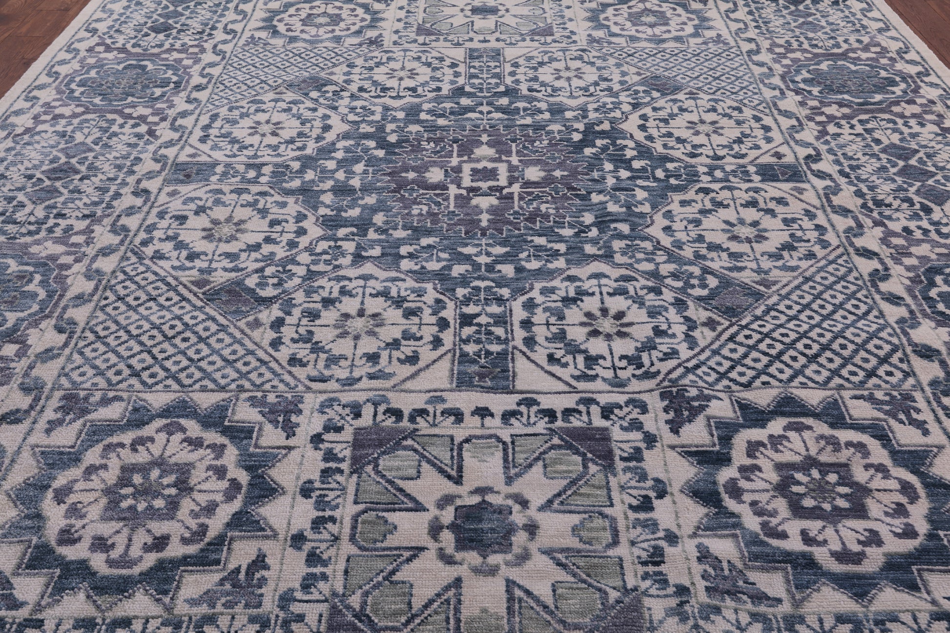 Ivory Geometric Persian Mamluk Hand Knotted Wool Rug - 10' 2" X 14' 0" - Golden Nile