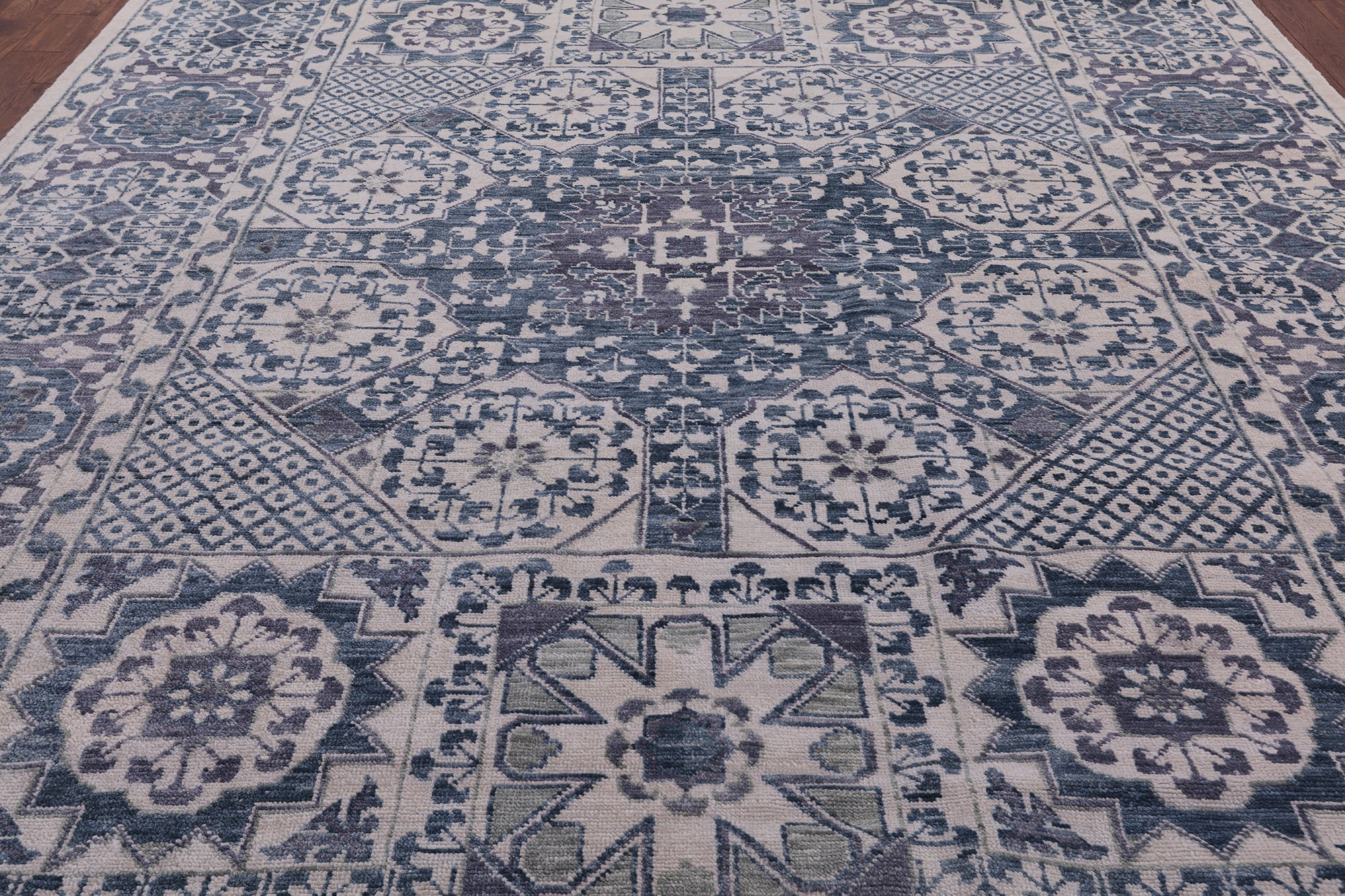 Ivory Geometric Persian Mamluk Hand Knotted Wool Rug - 10' 2" X 14' 0" - Golden Nile